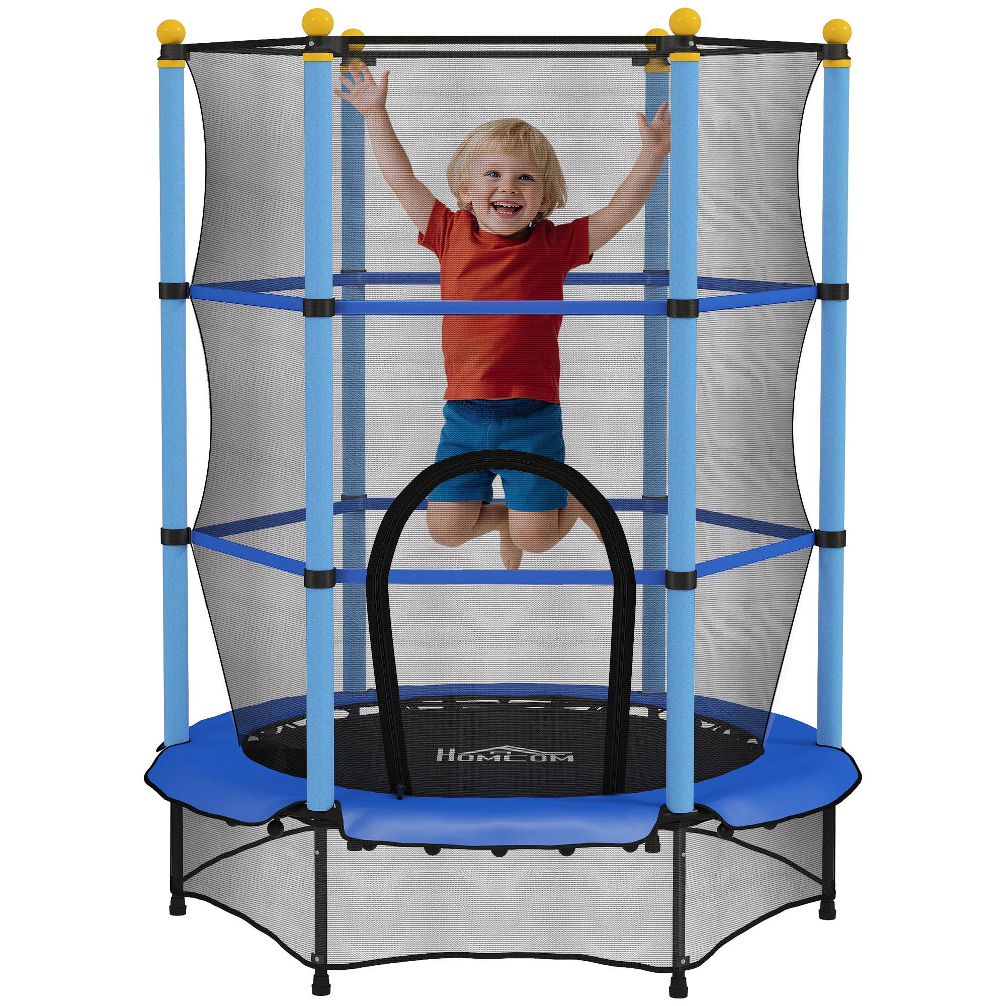 Trampoline Enfant Ø 1,40 × 1,90H m Filet de sécurité Porte zipée Couvre-Ressorts 6 poteaux rembourrés Inclus