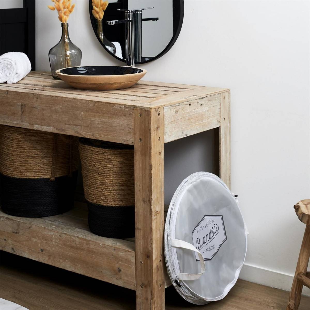 Panier à Linge Pop Up "Ma Petite Buanderie" 60cm Beige - Image 6