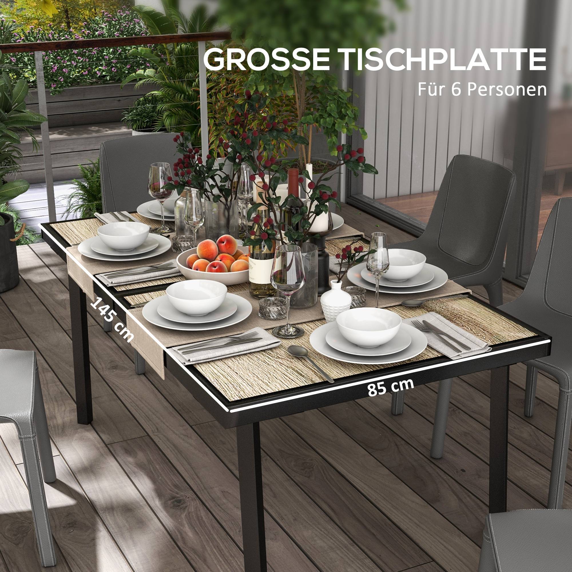 Table de jardin rectangulaire en acier avec surface imitation bois, gris, 145 x 85 x 72 cm - PANGIVO - Image 6