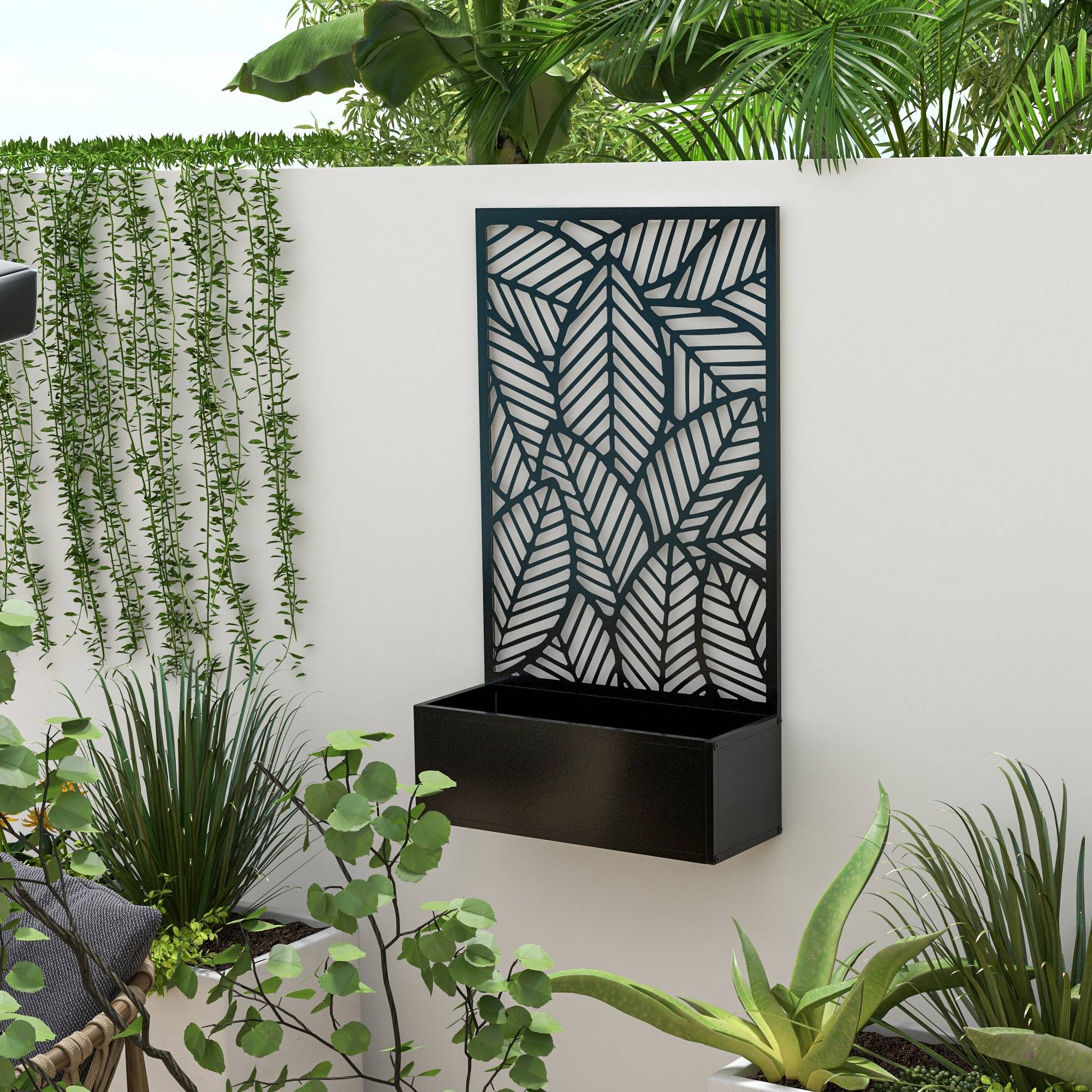 Outsunny - Jardinière avec treillis design dim. 61x23x113cm - fixation murale possible - métal époxy noir - Outsunny - Image 4