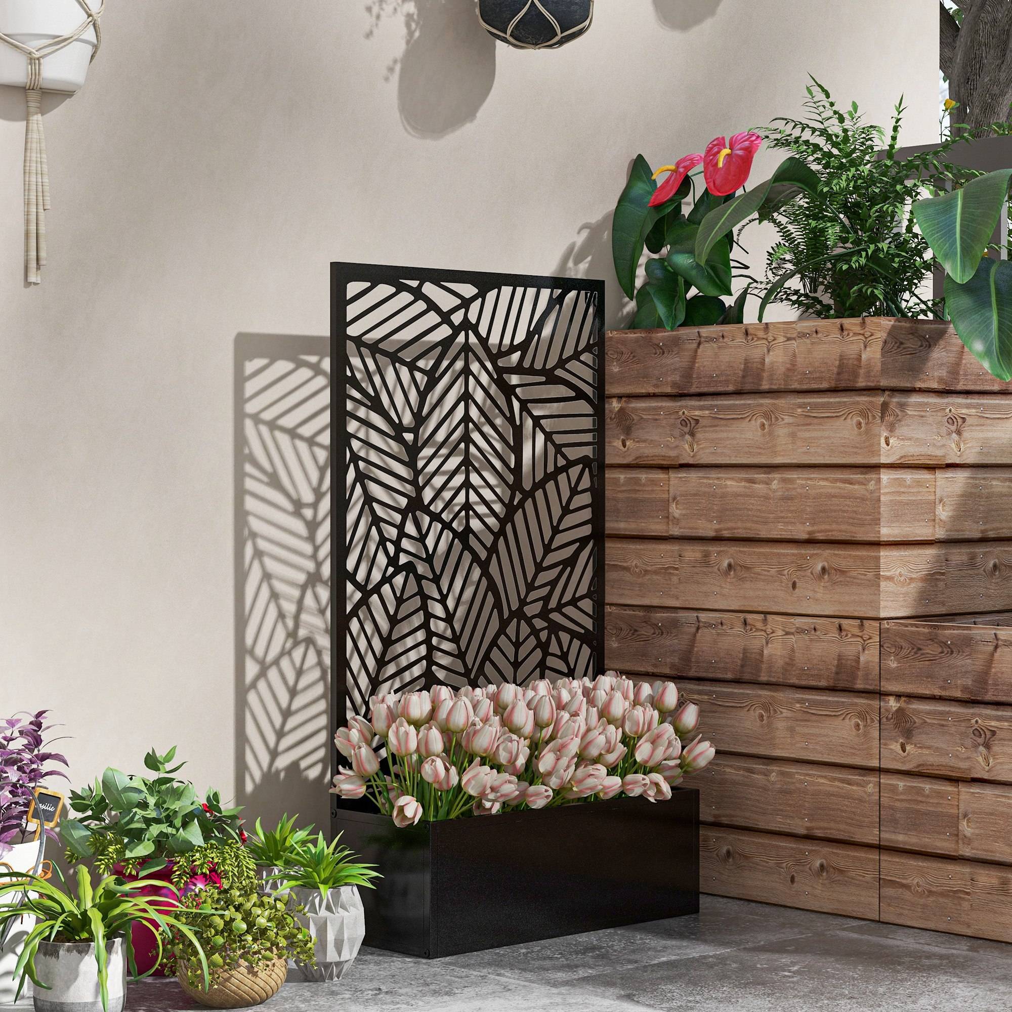 Outsunny - Jardinière avec treillis design dim. 61x23x113cm - fixation murale possible - métal époxy noir - Outsunny - Image 2