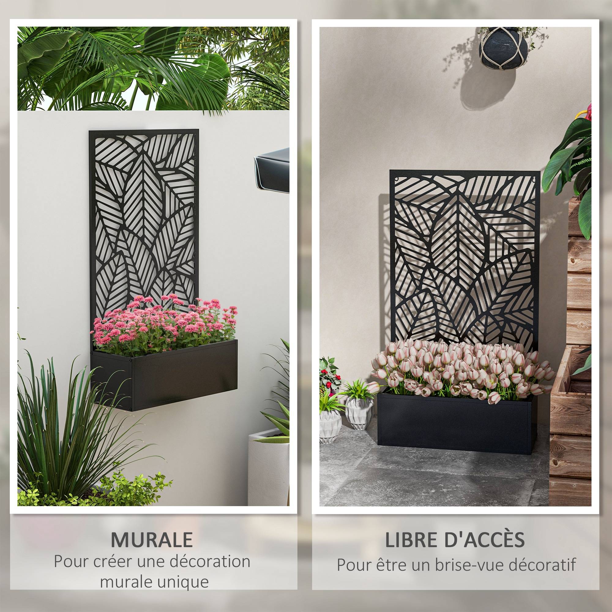 Outsunny - Jardinière avec treillis design dim. 61x23x113cm - fixation murale possible - métal époxy noir - Outsunny - Image 5