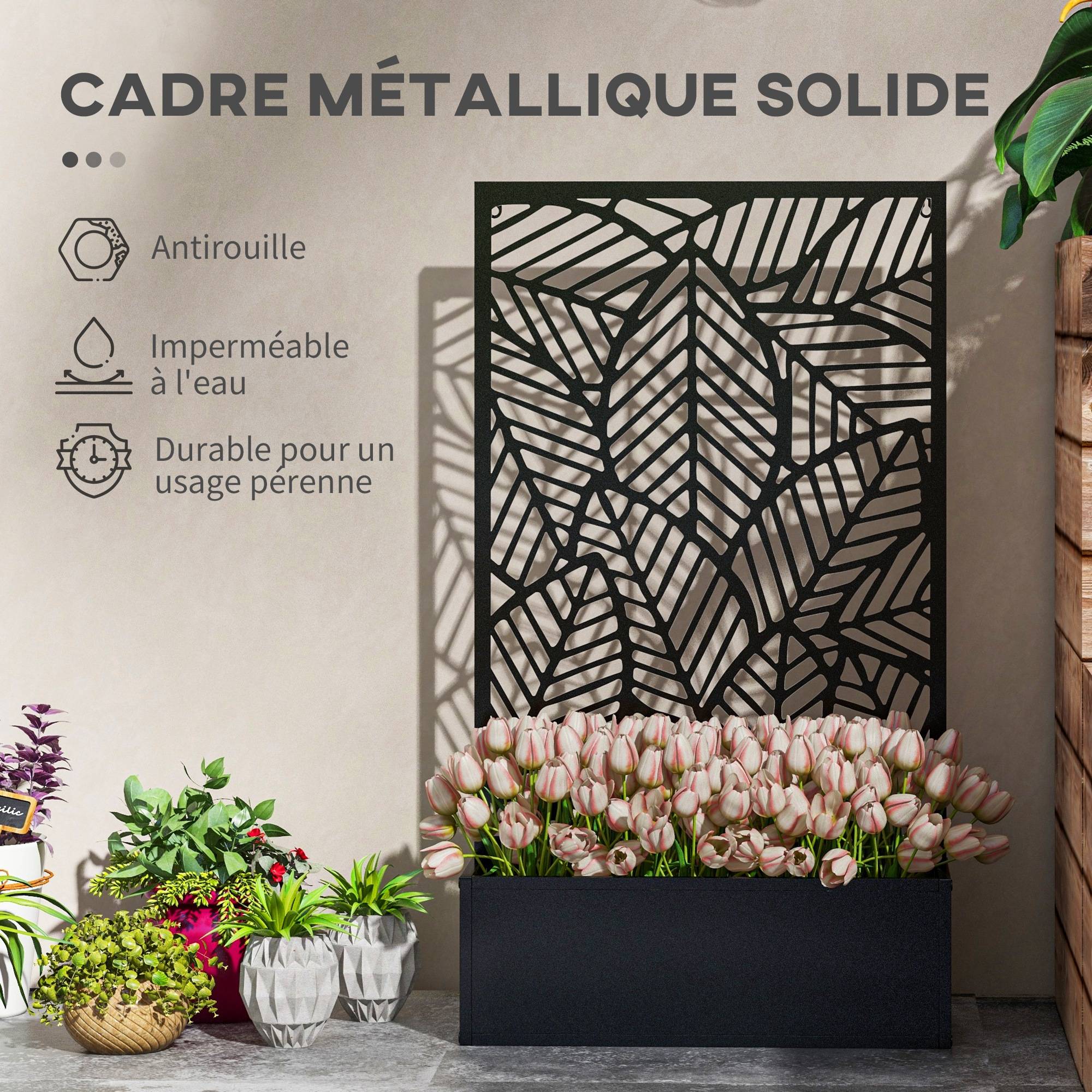 Outsunny - Jardinière avec treillis design dim. 61x23x113cm - fixation murale possible - métal époxy noir - Outsunny - Image 7