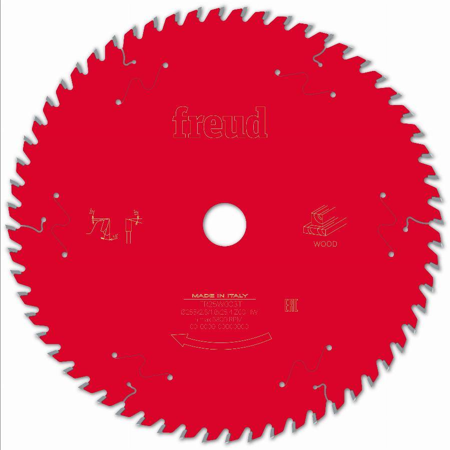 Lame pour scie circulaire portative FREUD - Ø255 2,8/1,8 AL25,4 Z60 BA 15° - F03FS10135 -FR25W003T