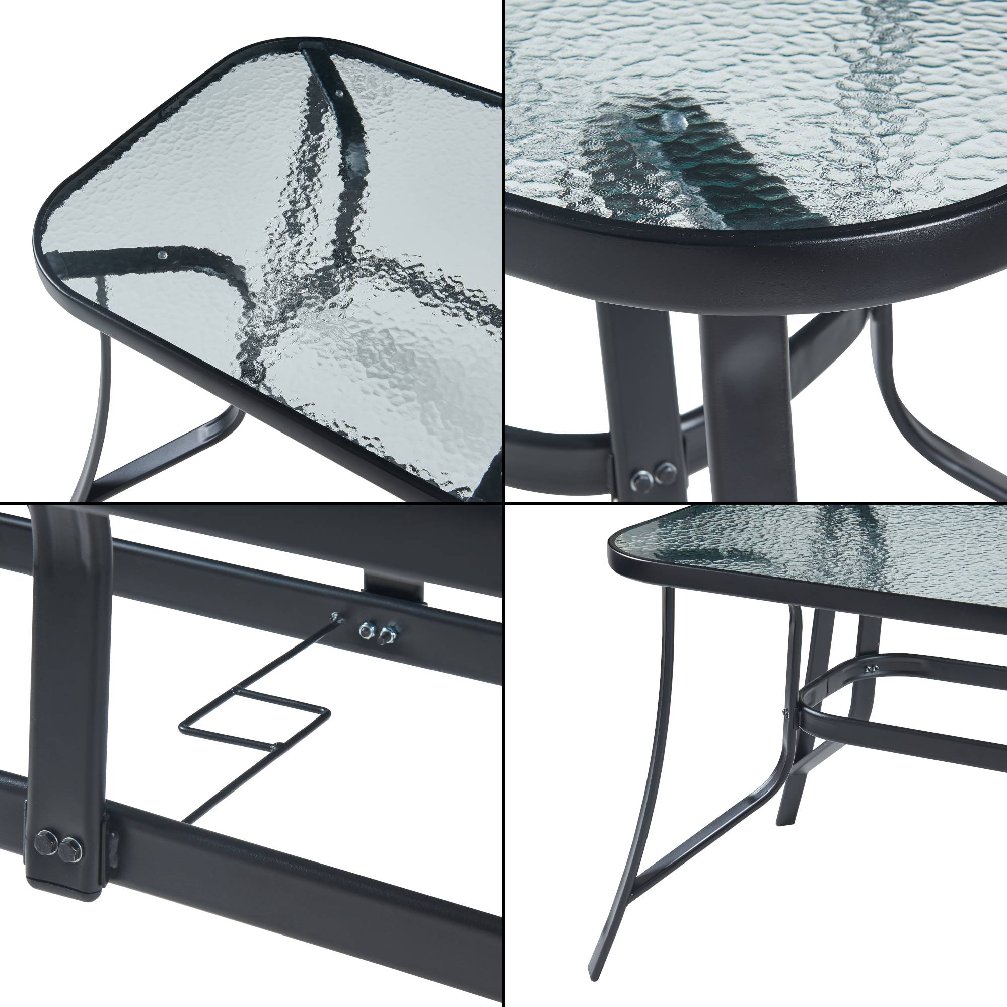 Casa.Pro - Salon de jardin 7 pièces Aradeo avec table à manger et 6 chaises acier verre trempé textilène casa.pro - Imagen 9