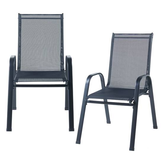 Casa.Pro - Salon de jardin 7 pièces Aradeo avec table à manger et 6 chaises acier verre trempé textilène casa.pro - Imagen 6