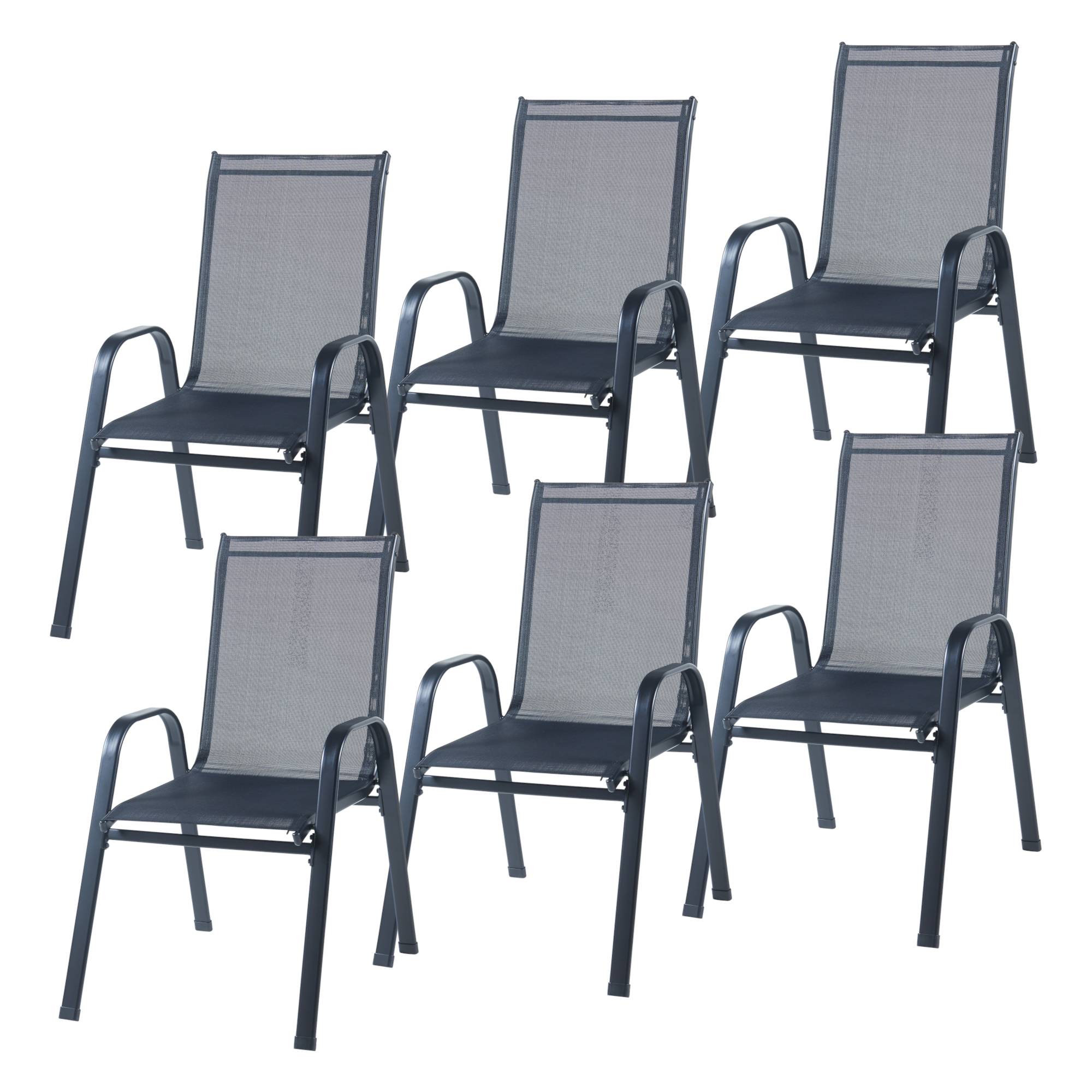 Casa.Pro - Salon de jardin 7 pièces Aradeo avec table à manger et 6 chaises acier verre trempé textilène casa.pro - Imagen 8