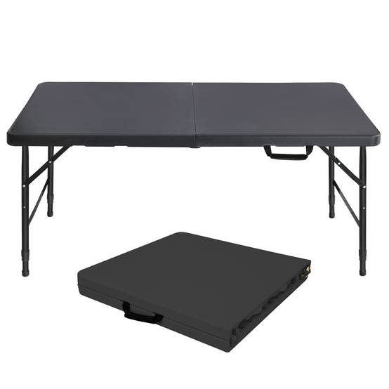 Table pliante robuste 125 cm, portable avec poignée, hauteur réglable, multifonctionnel camping intérieur extérieur, charge 135 kg (noir) - Image 1