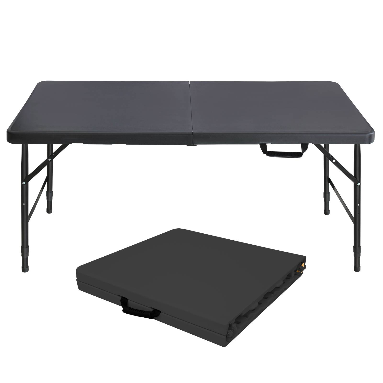 Table pliante robuste 125 cm, portable avec poignée, hauteur réglable, multifonctionnel camping intérieur extérieur, charge 135 kg (noir) - Image 1