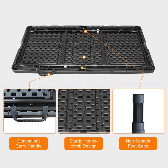 Table pliante robuste 125 cm, portable avec poignée, hauteur réglable, multifonctionnel camping intérieur extérieur, charge 135 kg (noir) - Image 2