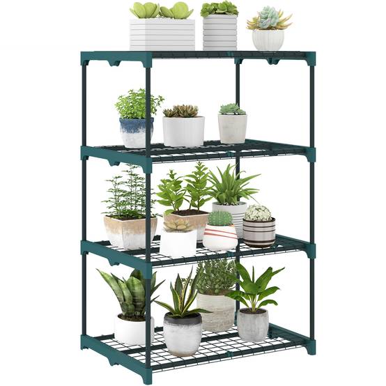 Sans Marque - Étagère à fleurs en acier 4 niveaux intérieur et extérieur support de plantes pour jardin balcon salon 67x49x105cm vert - Image 1