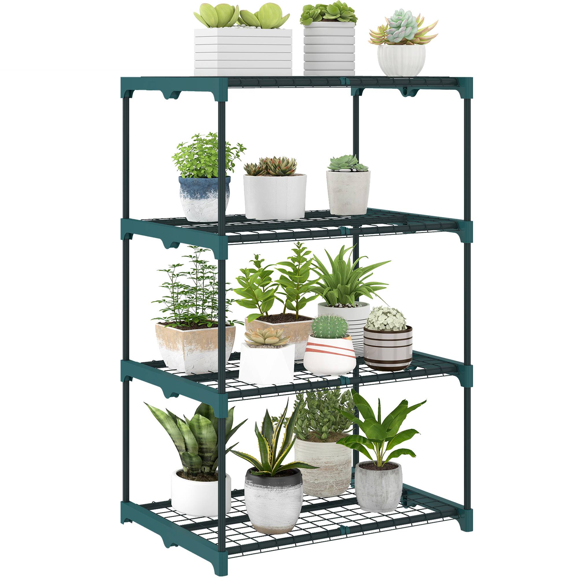 Sans Marque - Étagère à fleurs en acier 4 niveaux intérieur et extérieur support de plantes pour jardin balcon salon 67x49x105cm vert - Image 1