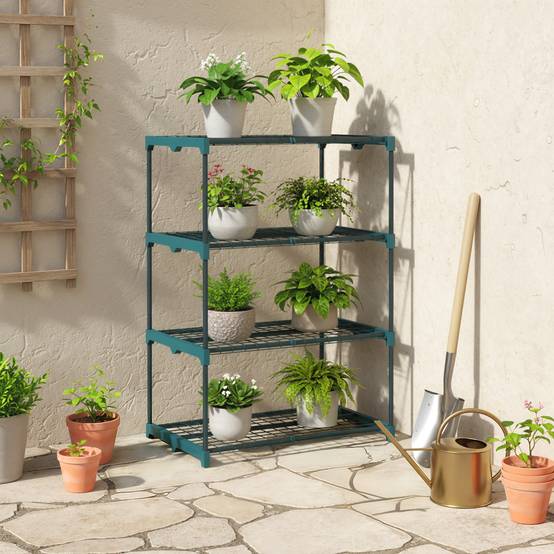 Sans Marque - Étagère à fleurs en acier 4 niveaux intérieur et extérieur support de plantes pour jardin balcon salon 67x49x105cm vert - Image 3