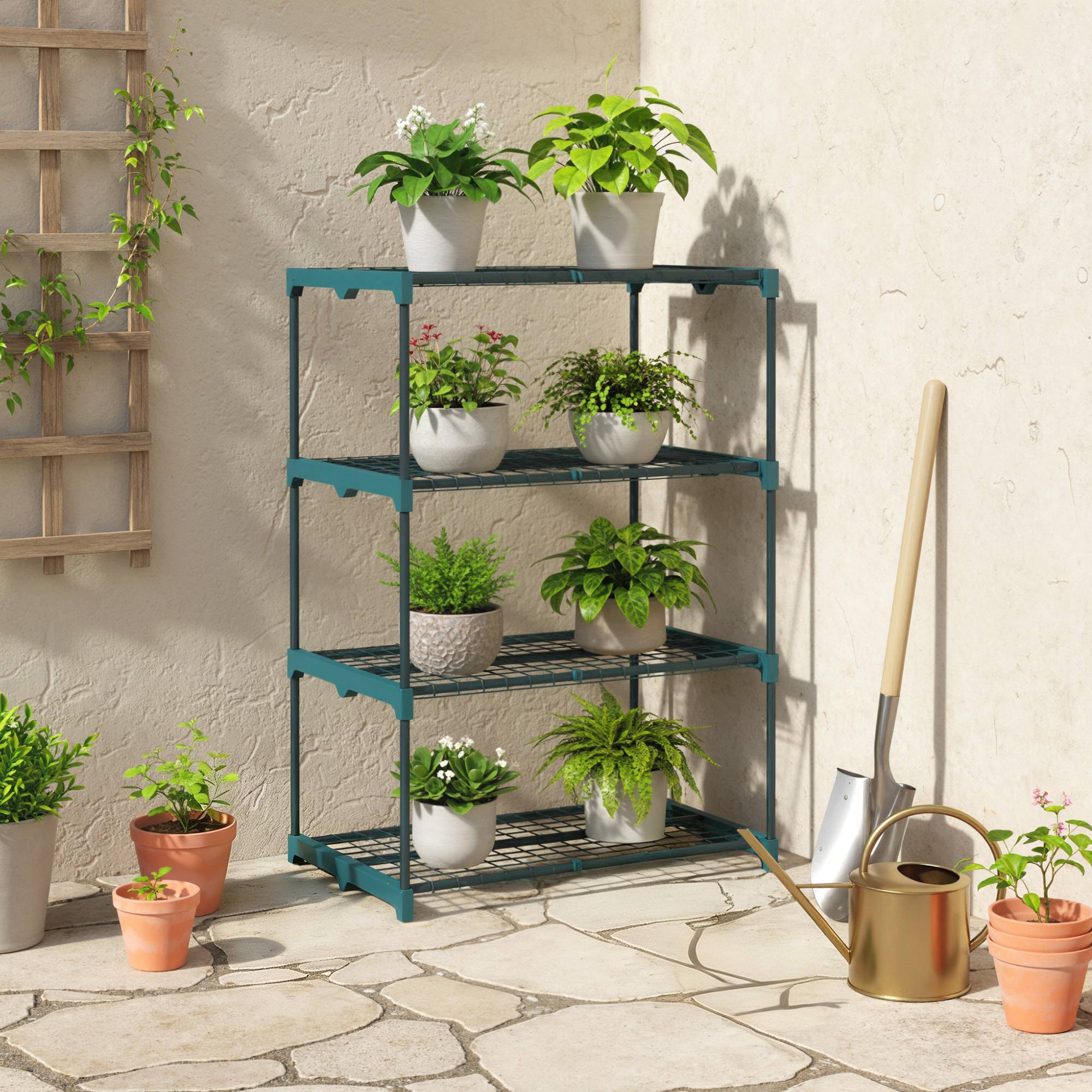 Sans Marque - Étagère à fleurs en acier 4 niveaux intérieur et extérieur support de plantes pour jardin balcon salon 67x49x105cm vert - Image 3
