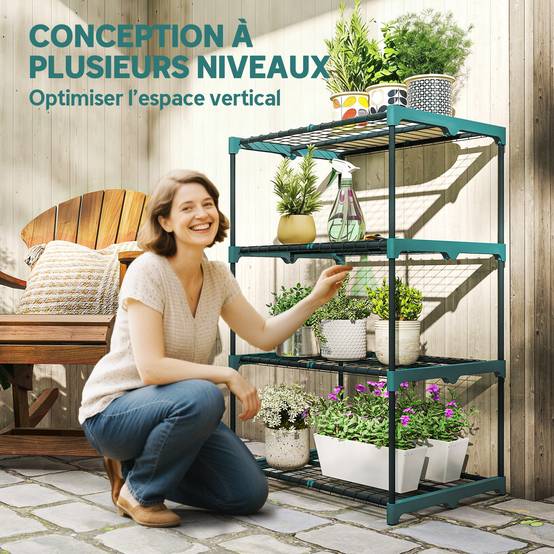 Sans Marque - Étagère à fleurs en acier 4 niveaux intérieur et extérieur support de plantes pour jardin balcon salon 67x49x105cm vert - Image 6