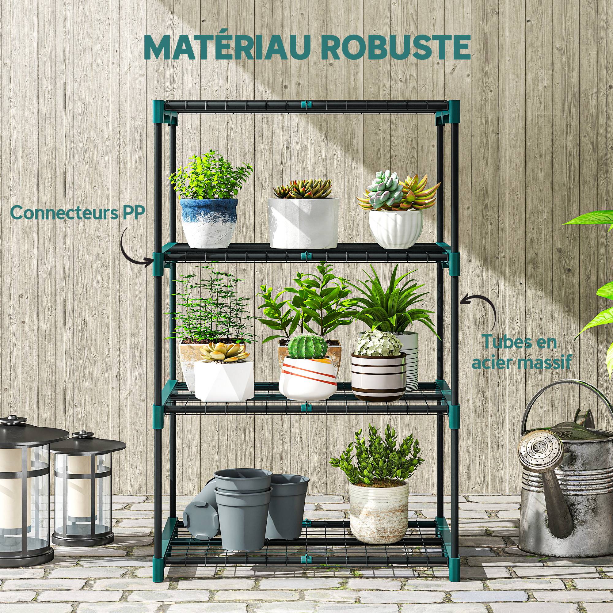 Sans Marque - Étagère à fleurs en acier 4 niveaux intérieur et extérieur support de plantes pour jardin balcon salon 67x49x105cm vert - Image 8