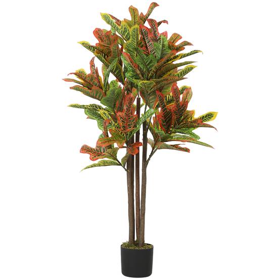 Croton artificiel multicolore PEVA/bois, pot PP/ciment, 55x55x120cm - Image 1