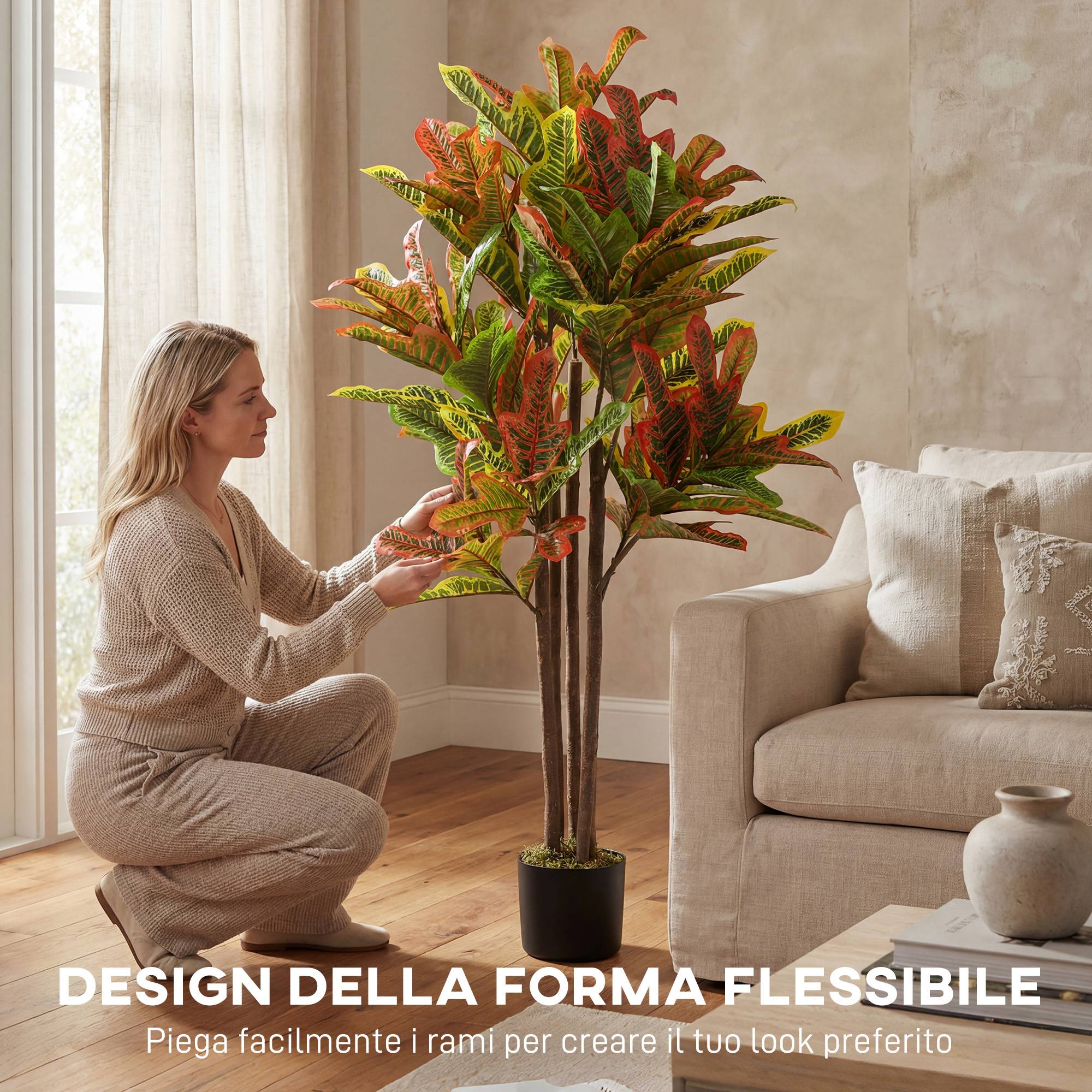 Croton artificiel multicolore PEVA/bois, pot PP/ciment, 55x55x120cm - Image 8