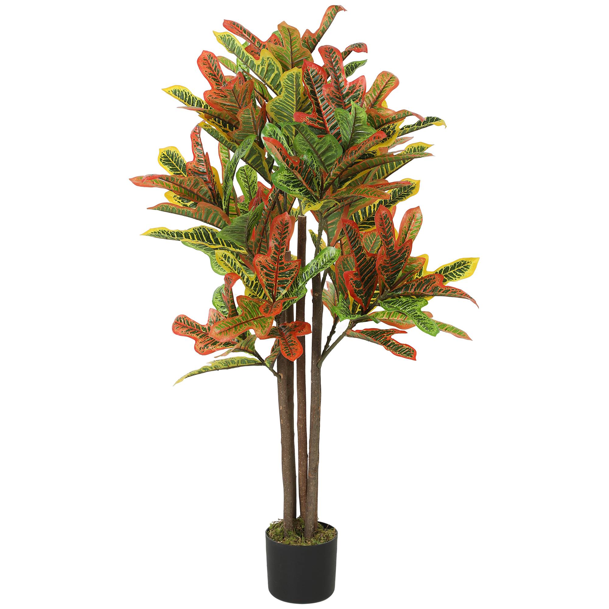 Croton artificiel multicolore PEVA/bois, pot PP/ciment, 55x55x120cm - Image 2