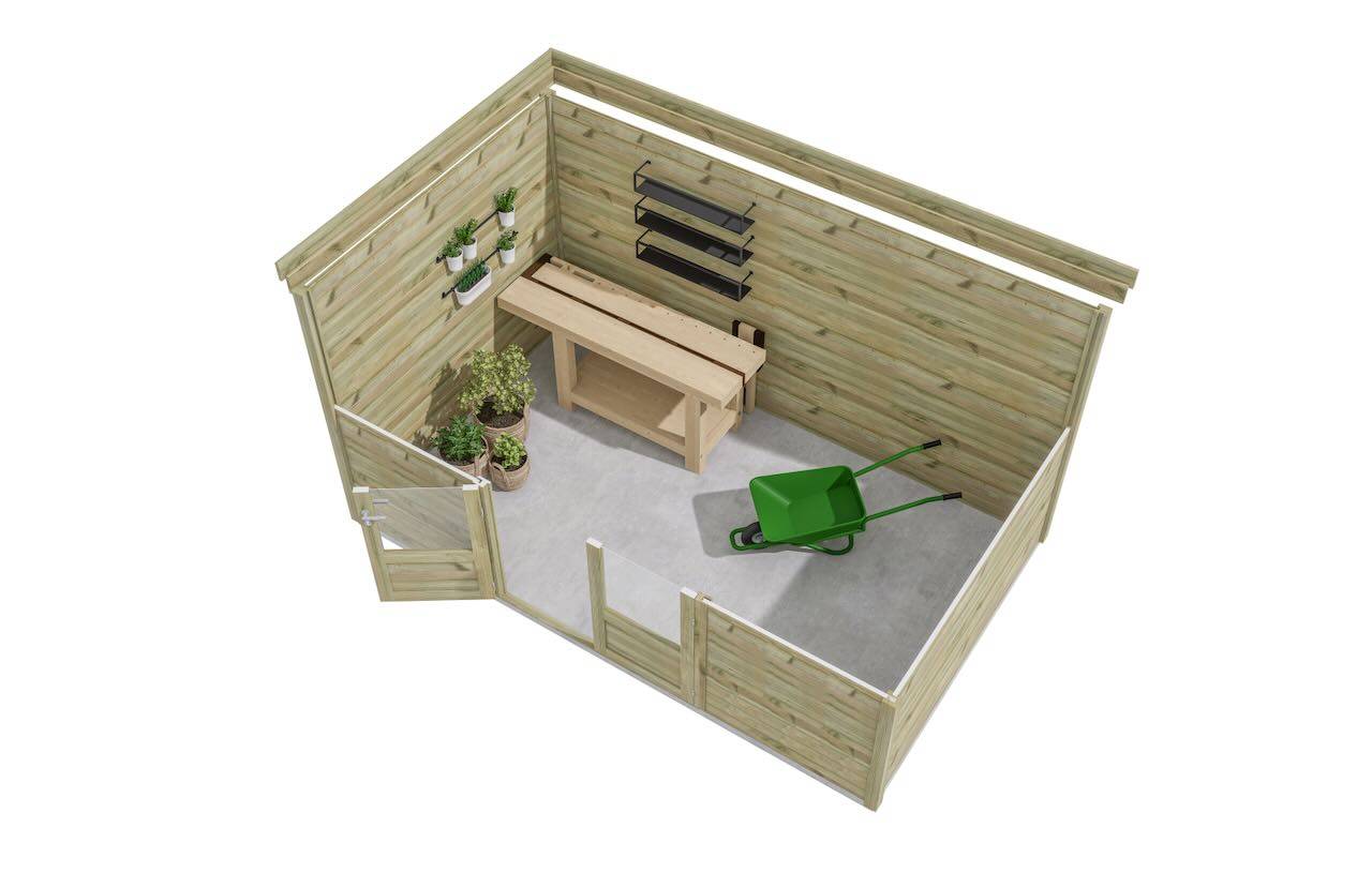 ABRI DE JARDIN bois  autoclave 27mm - 4,34x2,64m / 11m2 - Bac acier - Plancher bois - Image 5
