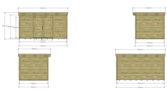 ABRI DE JARDIN bois autoclave 27mm - 4,34x2,64m / 11m2 - Bac acier - Plancher bois - Image 4