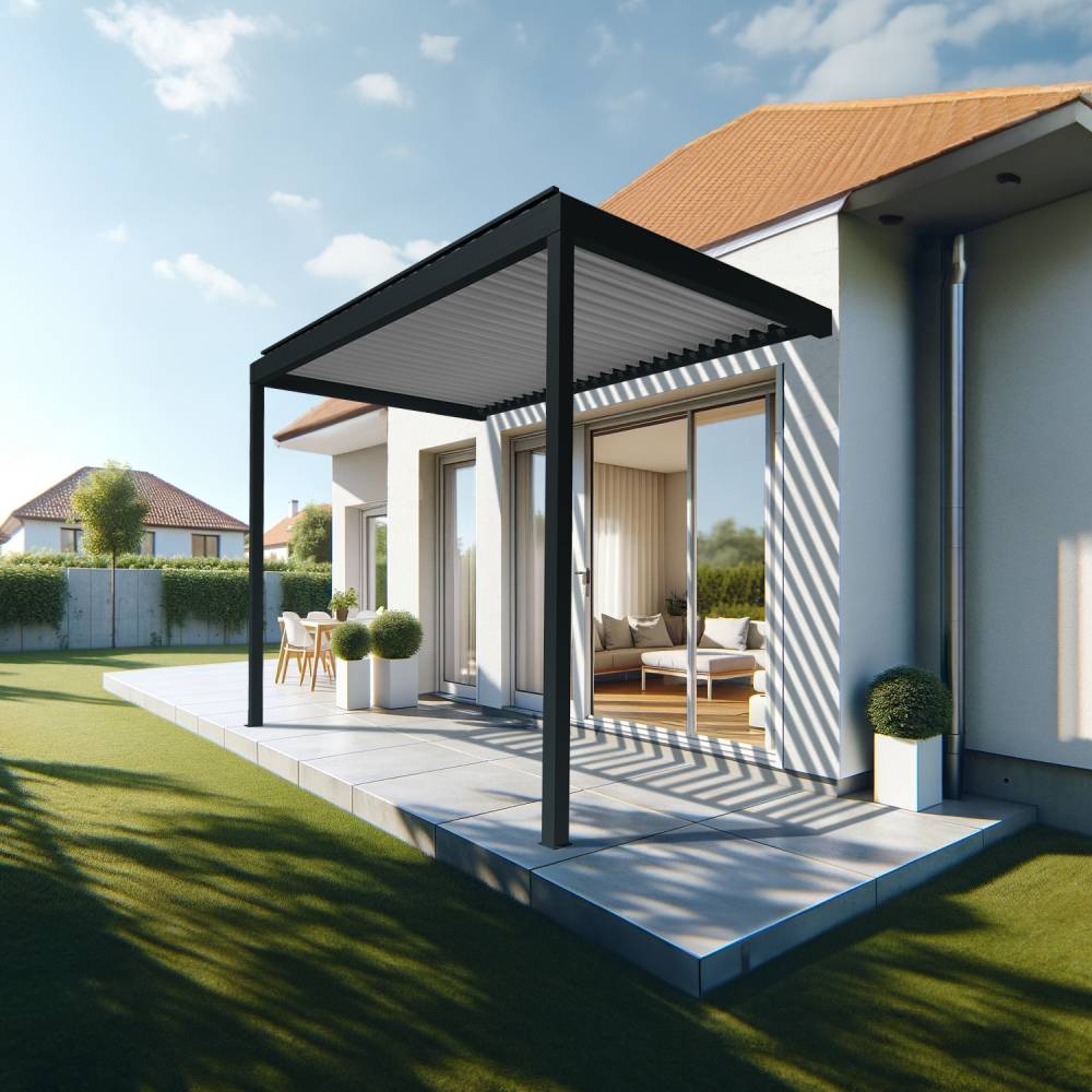 Pergola Bioclimatique AVANOA perpendiculaire 3,001x3,00 M Vérin à Télécommande (Gris anthracite / Blanc) - Alia Productions - Imagen 2