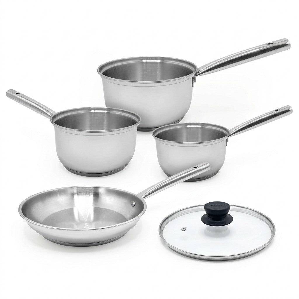 Lot de 3 casseroles inox 18/20/22 cm et 1 poêle à frire 20 cm avec couvercle Fackelmann Rhona - Image 1