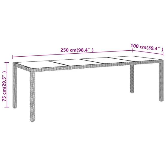Table de Repas Extérieure 250x100 cm Beige en Résine Tressée et Plateau Verre, Idéale pour Grande Terrasse – ComfortXL Outdoor Living - Image 5