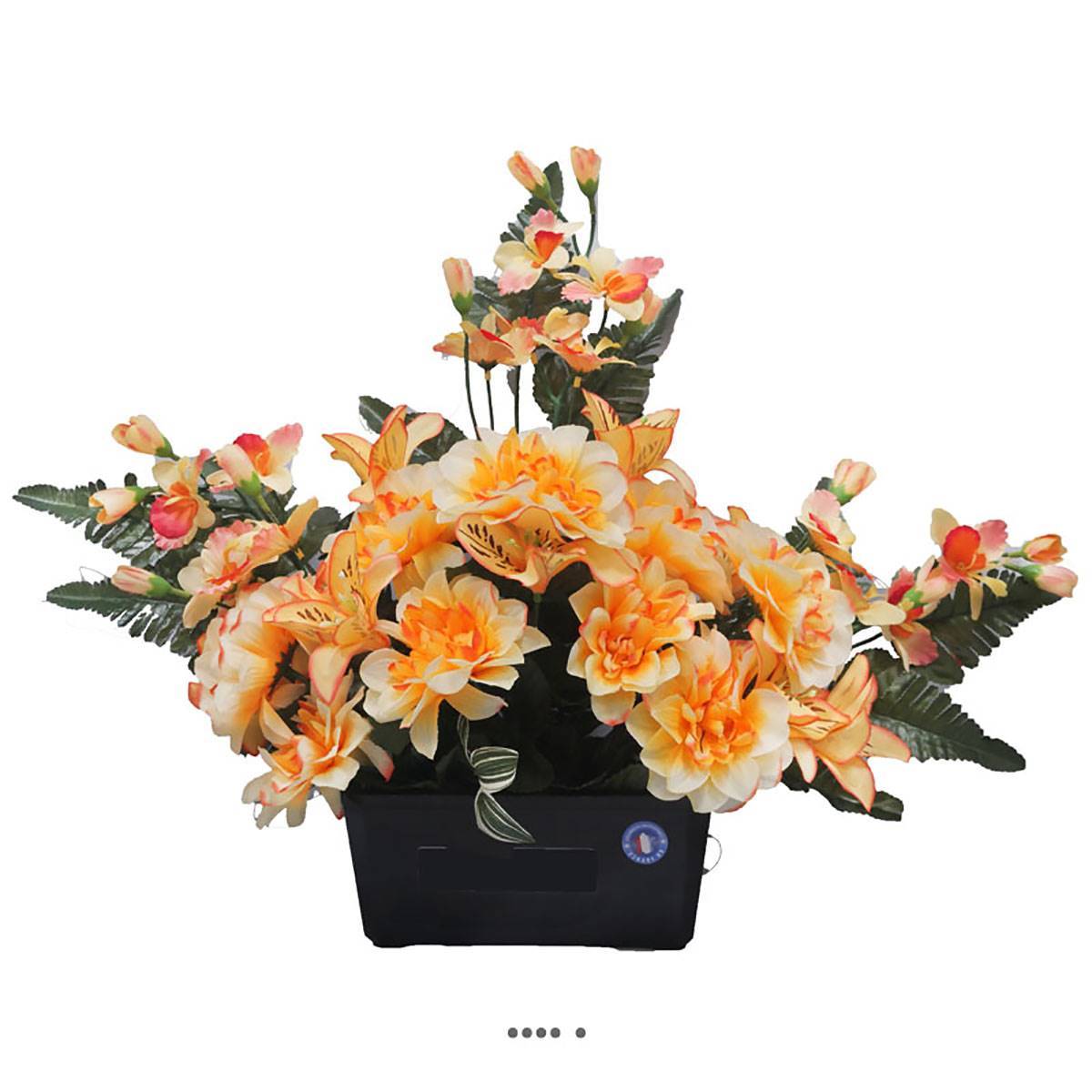 Artificielles - Jardinière fleurs artificielles cimetière dahlias et lys Jaune - couleur: Jaune 630 - Imagen 1