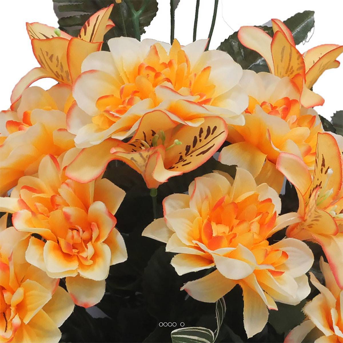 Artificielles - Jardinière fleurs artificielles cimetière dahlias et lys Jaune - couleur: Jaune 630 - Imagen 3