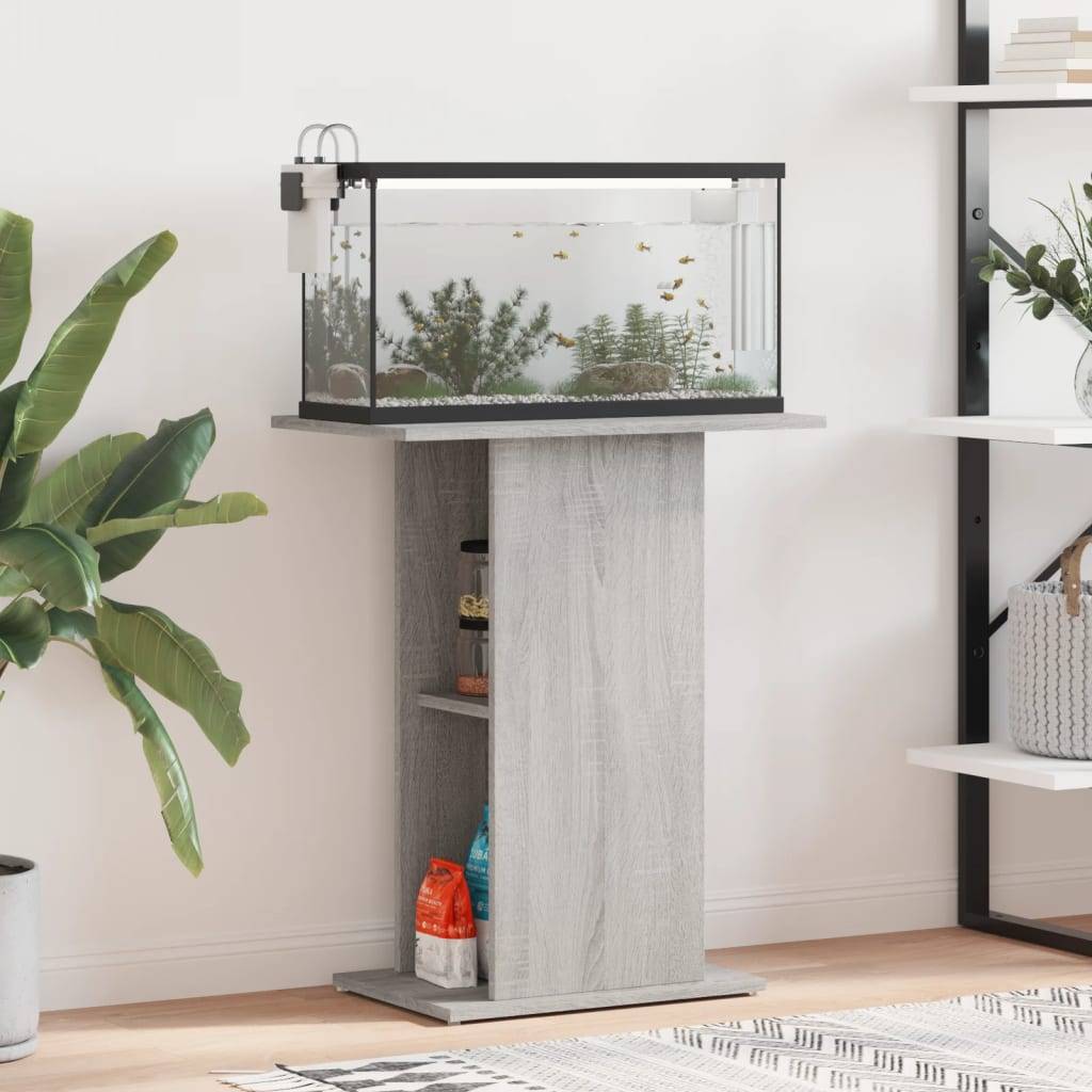 Meuble Aquarium Compact Bois avec Étagère Ouverte pour Bureau Sonoma Gris - ComfortXL Outdoor Living - Image 1