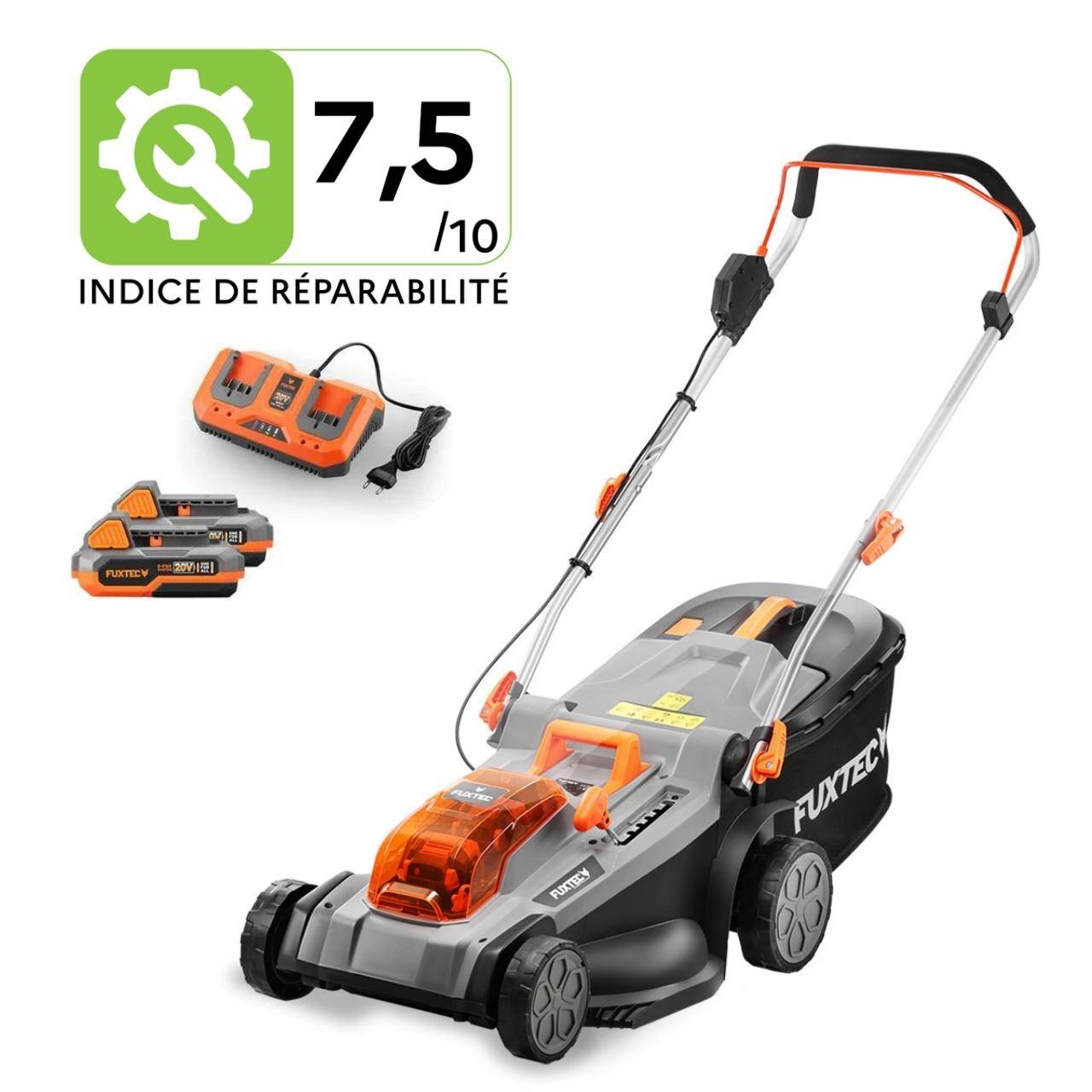 FUXTEC - Tondeuse gazon sans fil 40 V coupe 37 cm avec 2 batteries 4 Ah et bac 40 L – Fuxtec