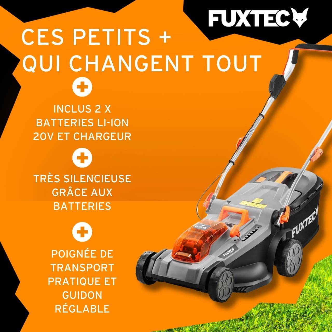 FUXTEC - Tondeuse gazon sans fil 40 V coupe 37 cm avec 2 batteries 4 Ah et bac 40 L – Fuxtec - Image 4