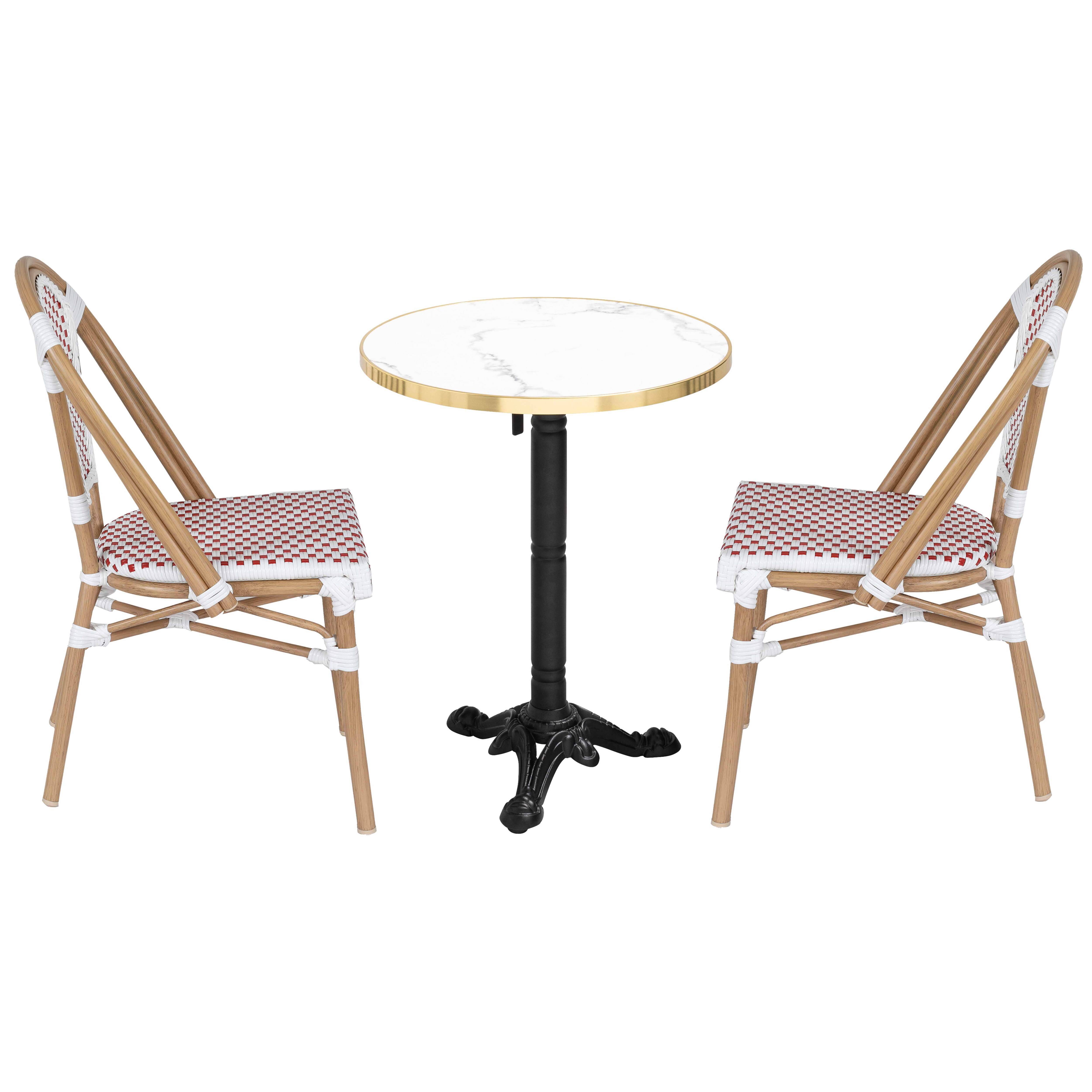 Oviala - Ensemble table de terrasse inclinable marbre blanc et 2 chaises rouge Montmartre - Oviala - Image 1