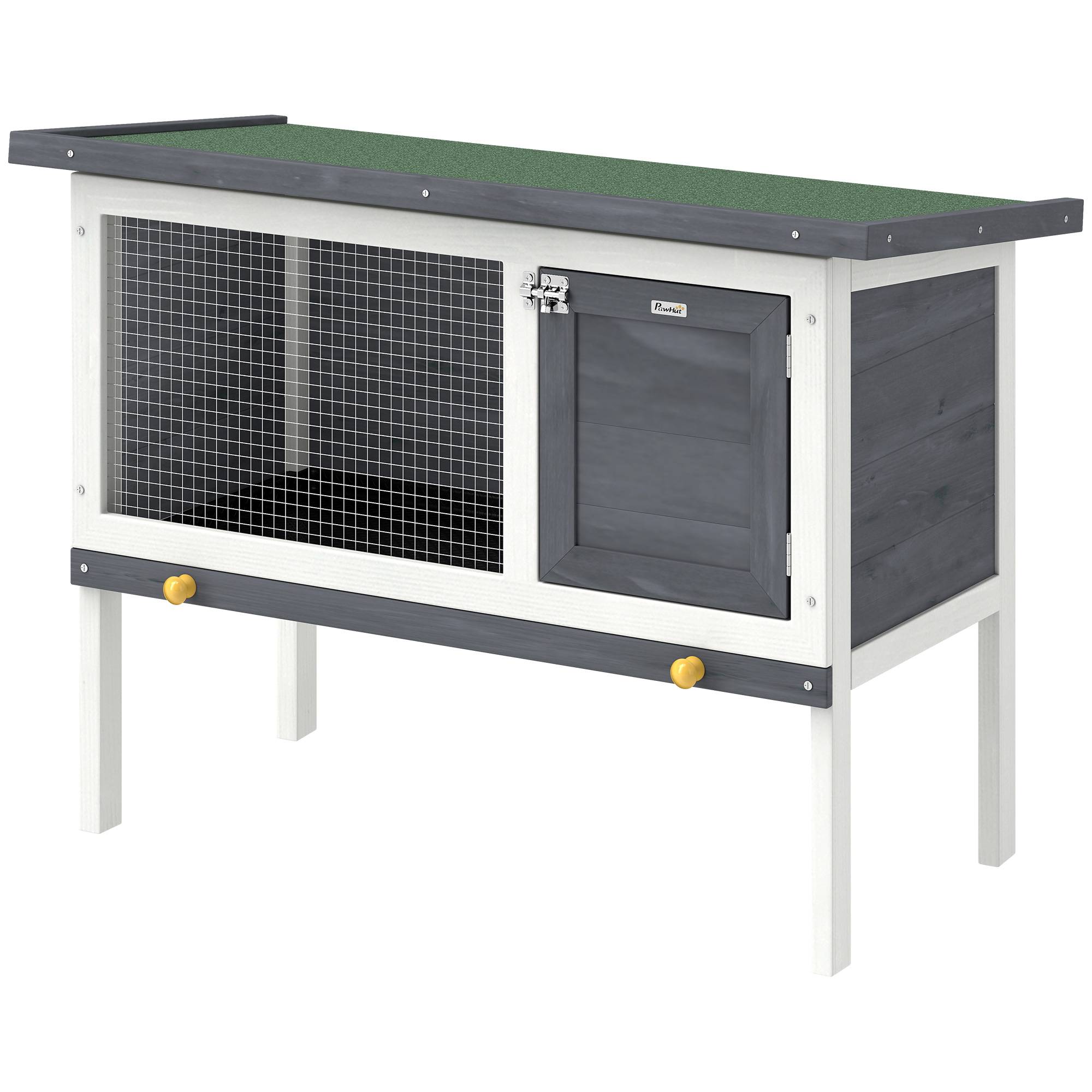 Sans Marque - Clapier Lapin Extérieur en Bois, avec Toit Ouvrable en Asphalt et Plateau Coulissant, Design Surélevé, 90x45x65cm, Gris - Image 2