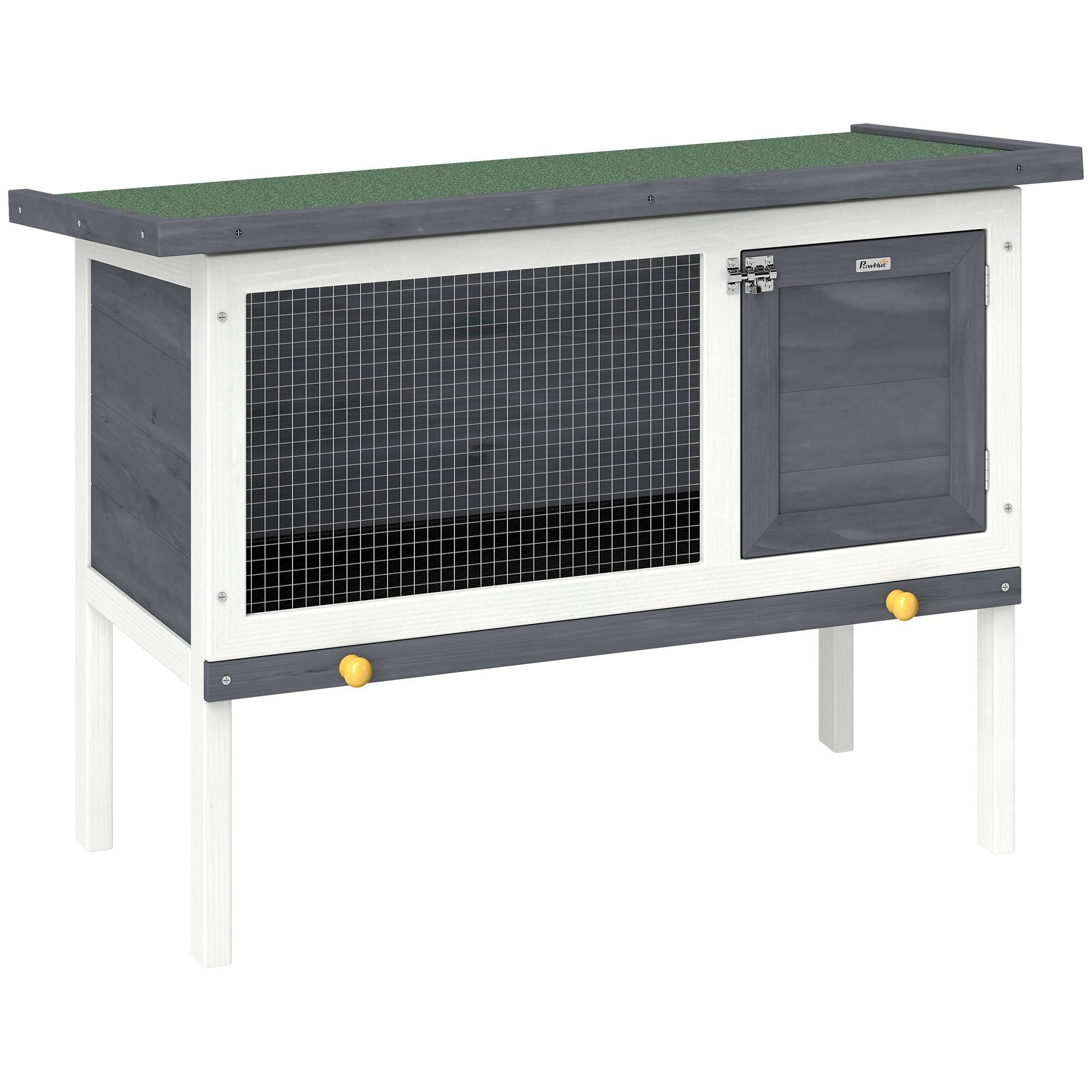 Sans Marque - Clapier Lapin Extérieur en Bois, avec Toit Ouvrable en Asphalt et Plateau Coulissant, Design Surélevé, 90x45x65cm, Gris - Image 1