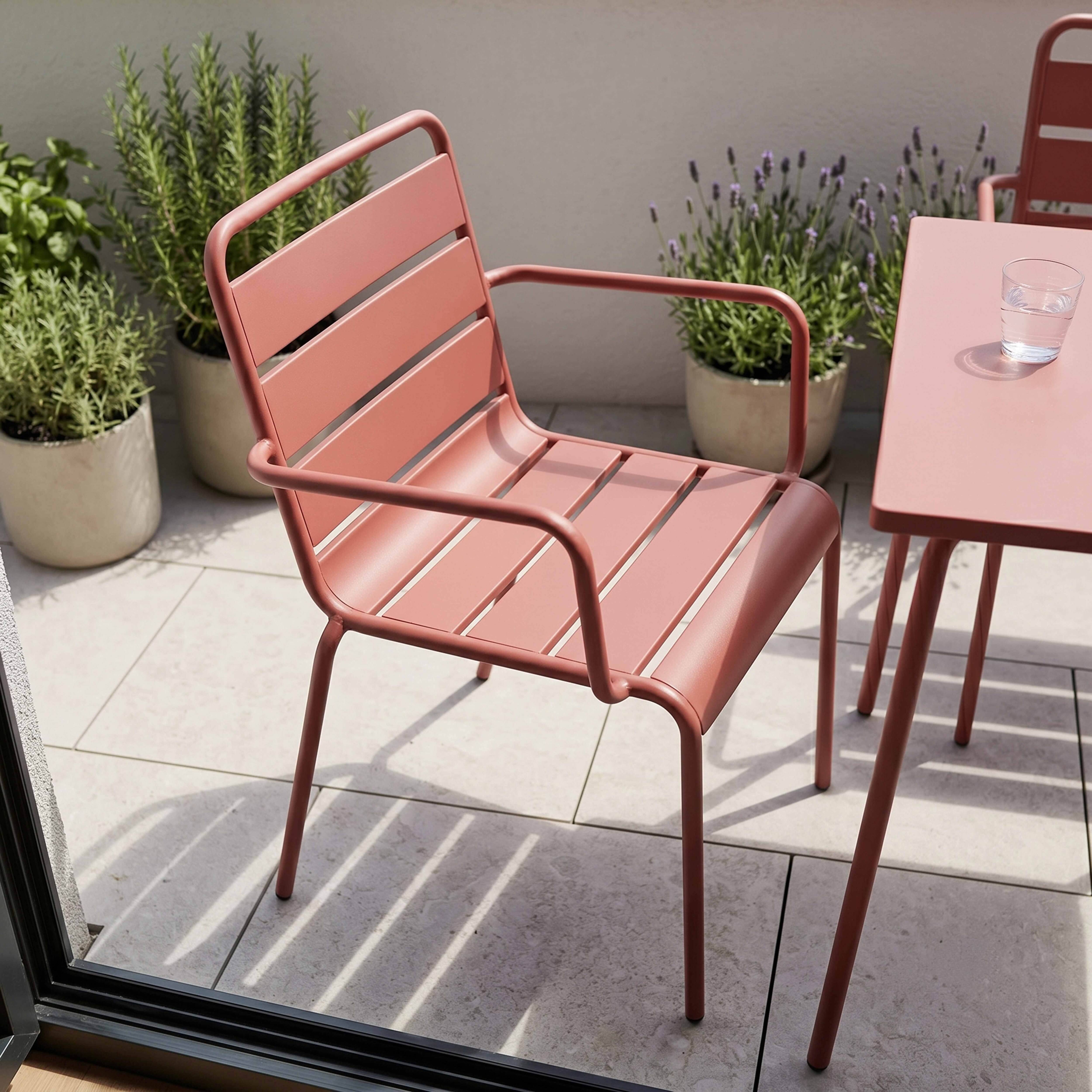 Oviala - Ensemble table de jardin carrée et 2 fauteuils acier argile Palavas - Oviala - Imagen 3