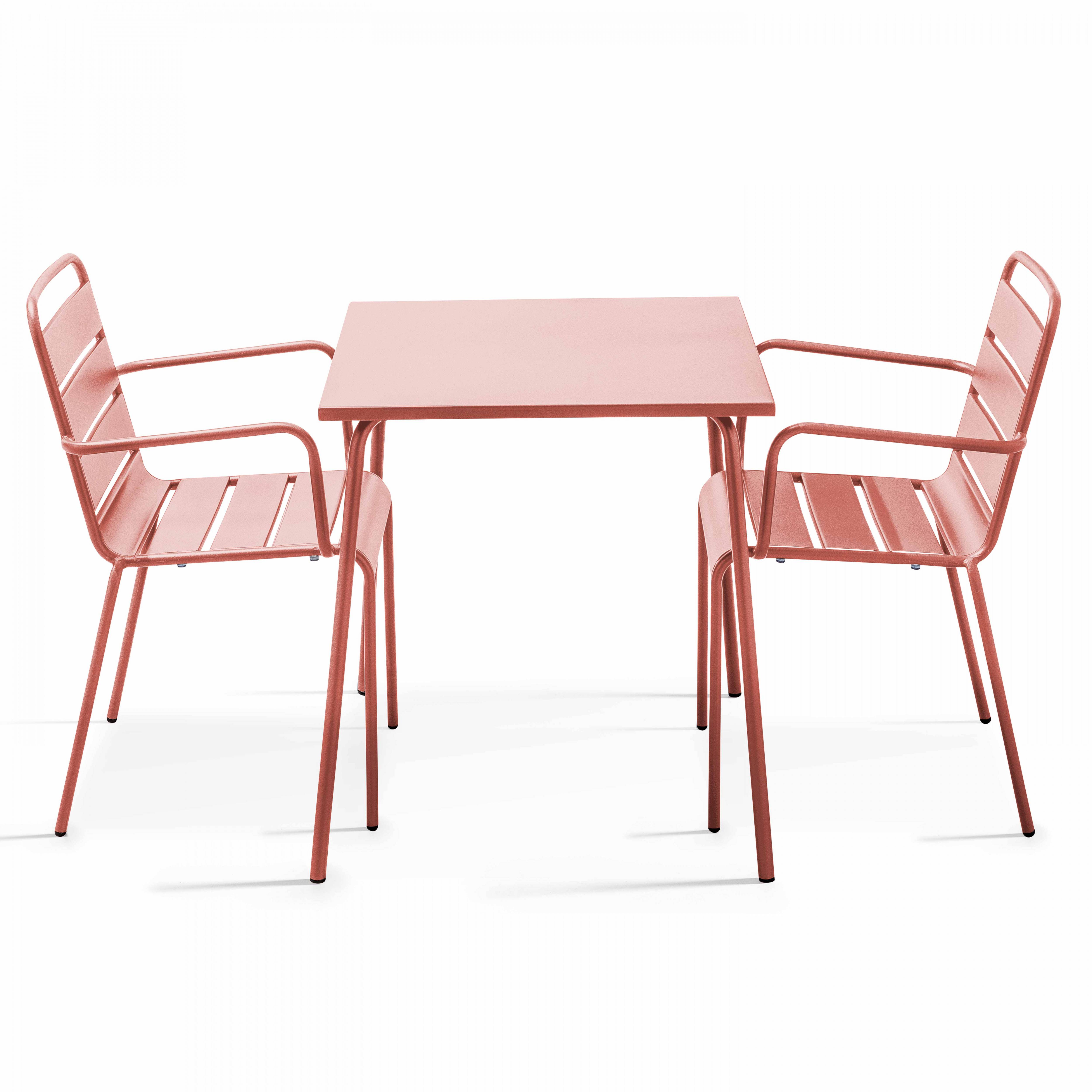 Oviala - Ensemble table de jardin carrée et 2 fauteuils acier argile Palavas - Oviala - Imagen 1