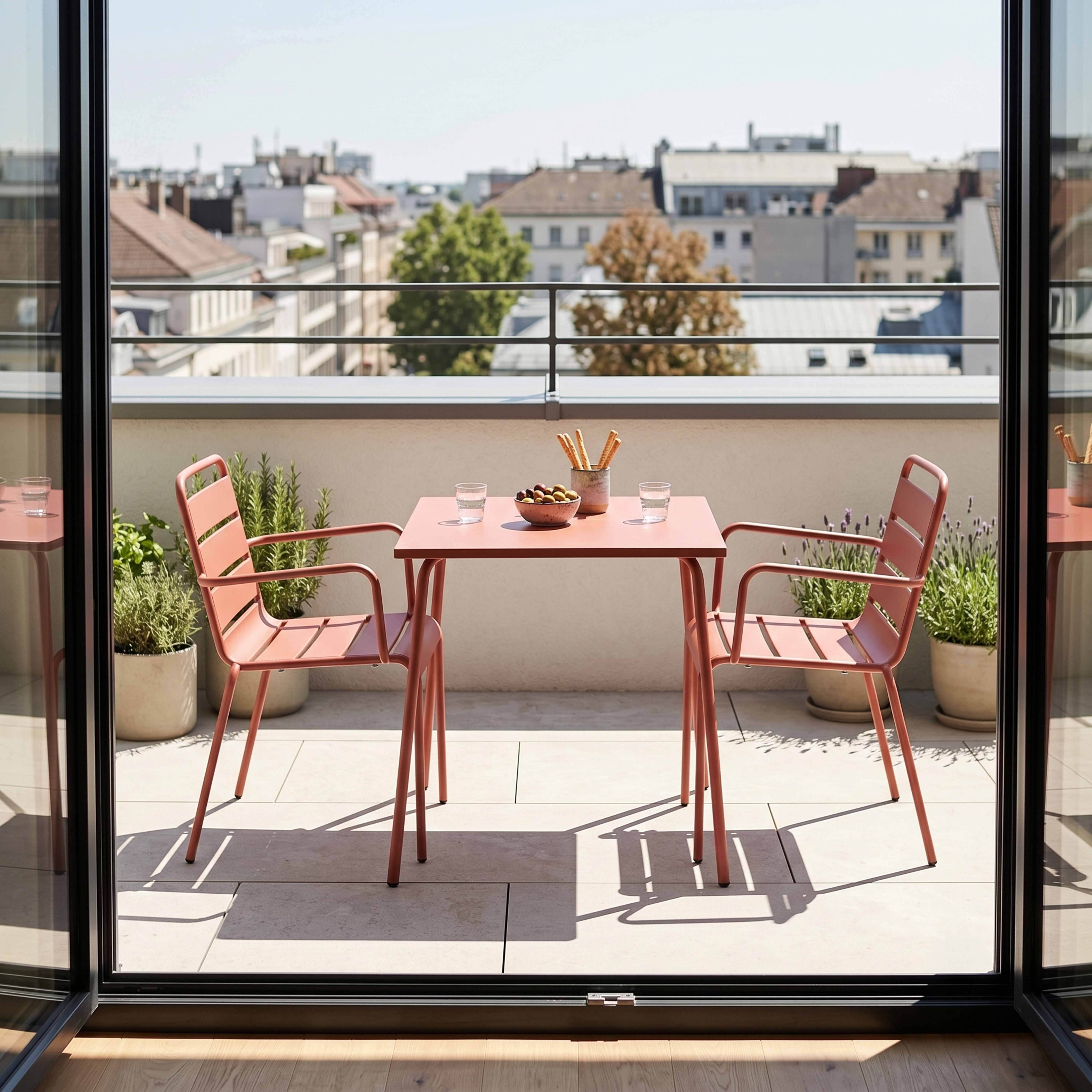 Oviala - Ensemble table de jardin carrée et 2 fauteuils acier argile Palavas - Oviala - Imagen 2