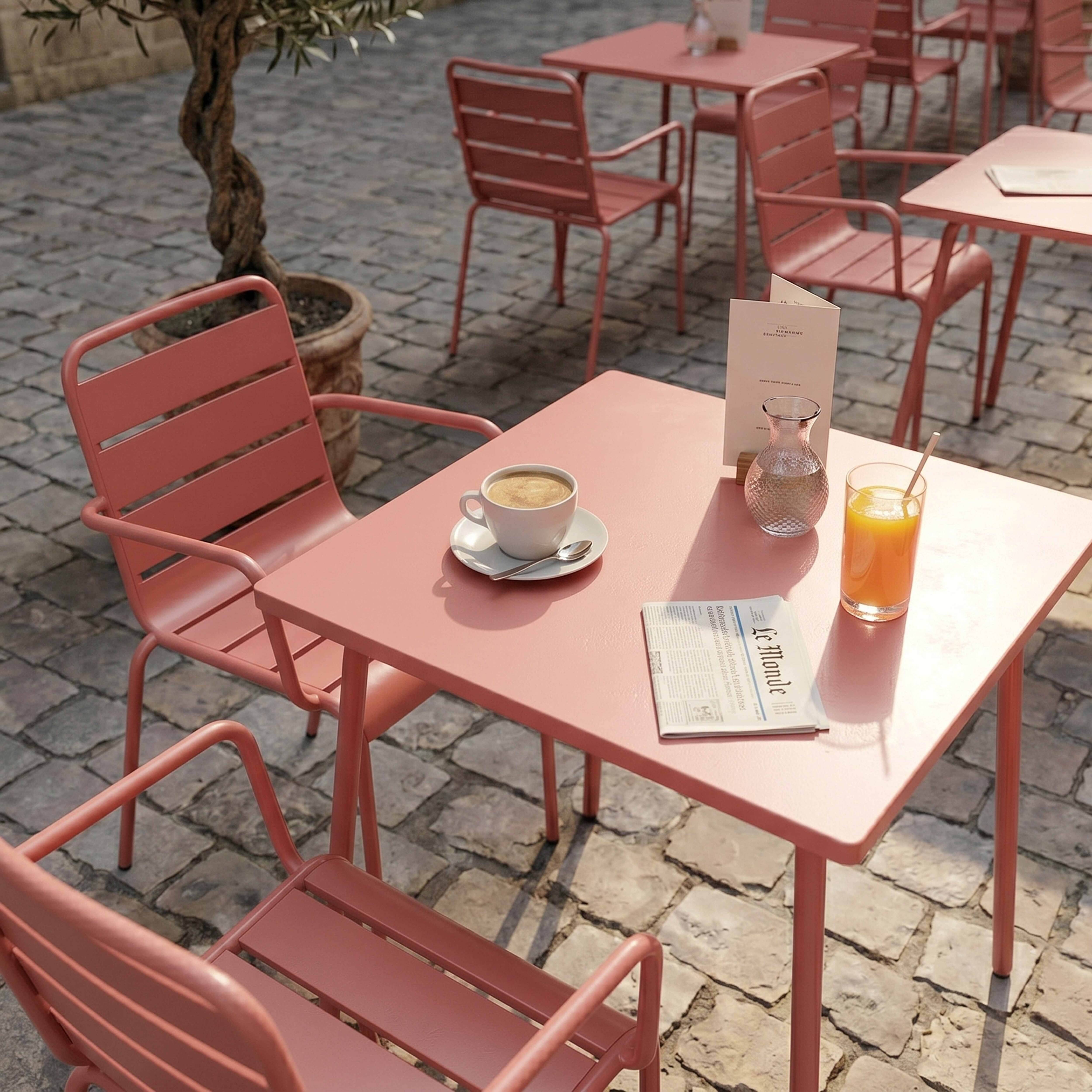 Oviala - Ensemble table de jardin carrée et 2 fauteuils acier argile Palavas - Oviala - Imagen 5