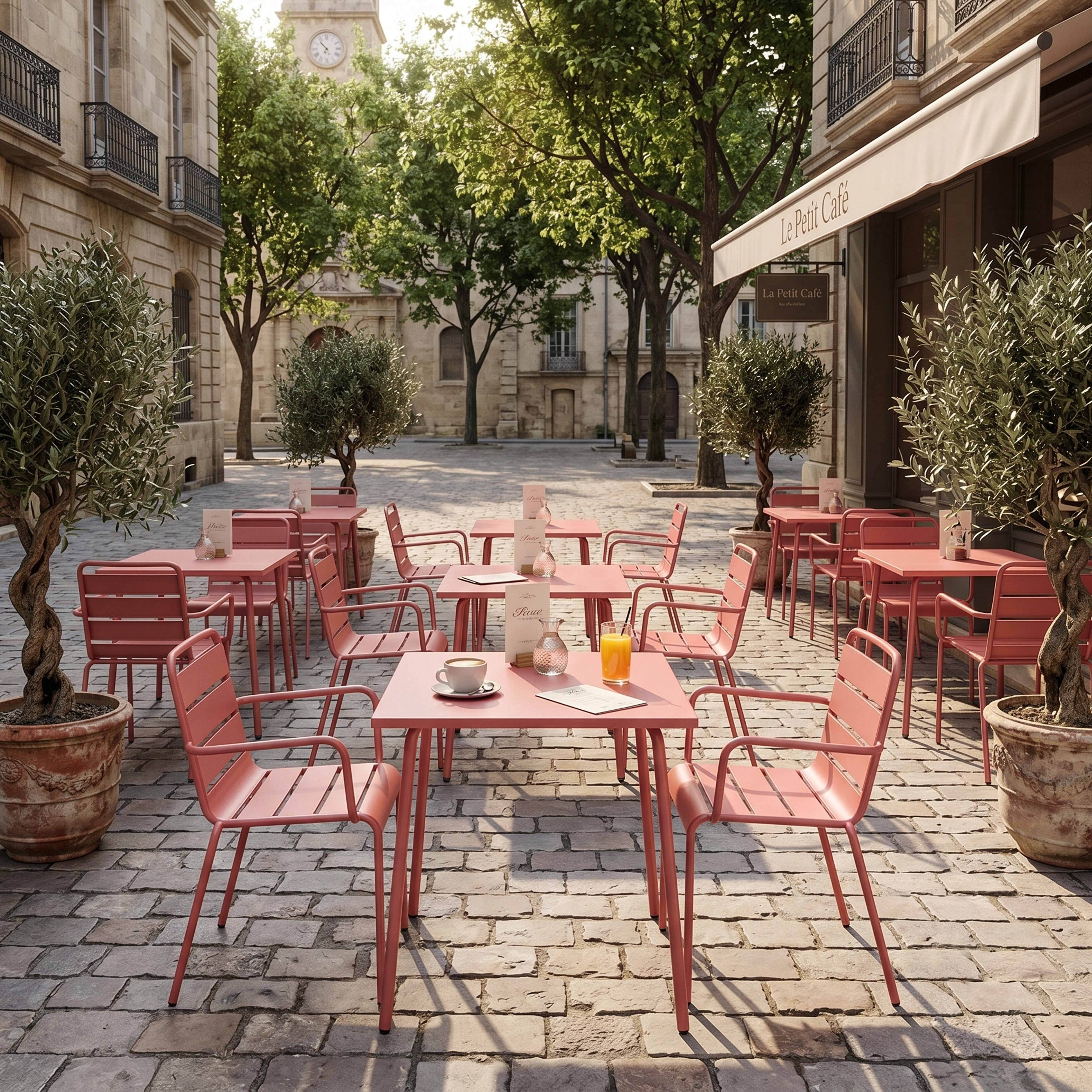 Oviala - Ensemble table de jardin carrée et 2 fauteuils acier argile Palavas - Oviala - Imagen 4