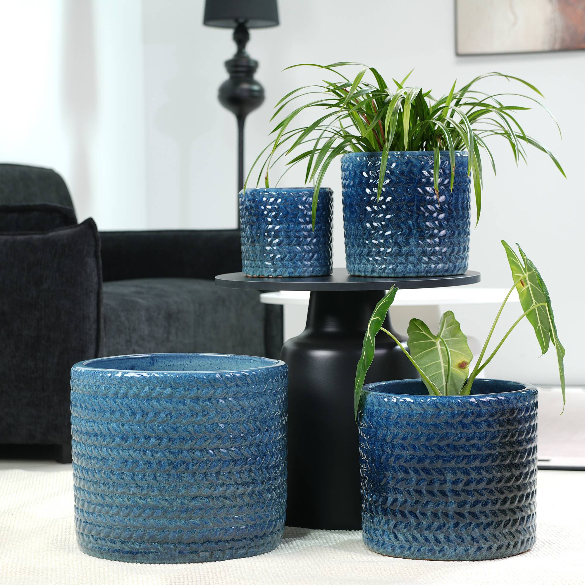 ComfortXL - Pot de fleurs en céramique Ø17,5 cm bleu foncé pour succulentes et bureau avec drainage - ComfortXL Outdoor Living - Image 5