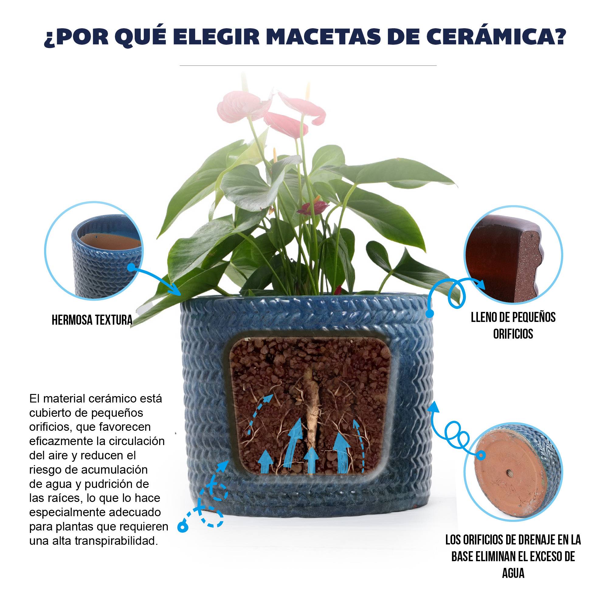ComfortXL - Pot de fleurs en céramique Ø17,5 cm bleu foncé pour succulentes et bureau avec drainage - ComfortXL Outdoor Living - Image 6