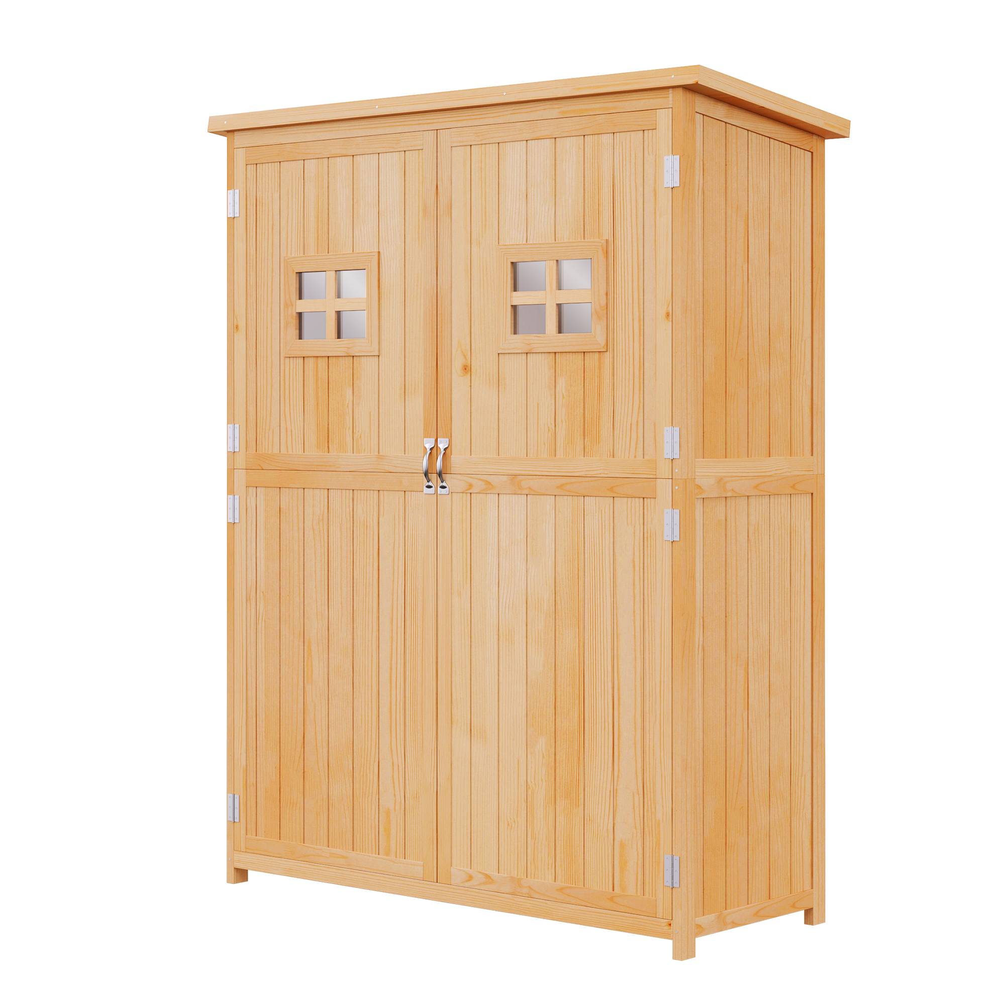 Abri de jardin en bois avec double porte, étagères et fenêtres, 127,5 x 50 x 164 cm - Image 1