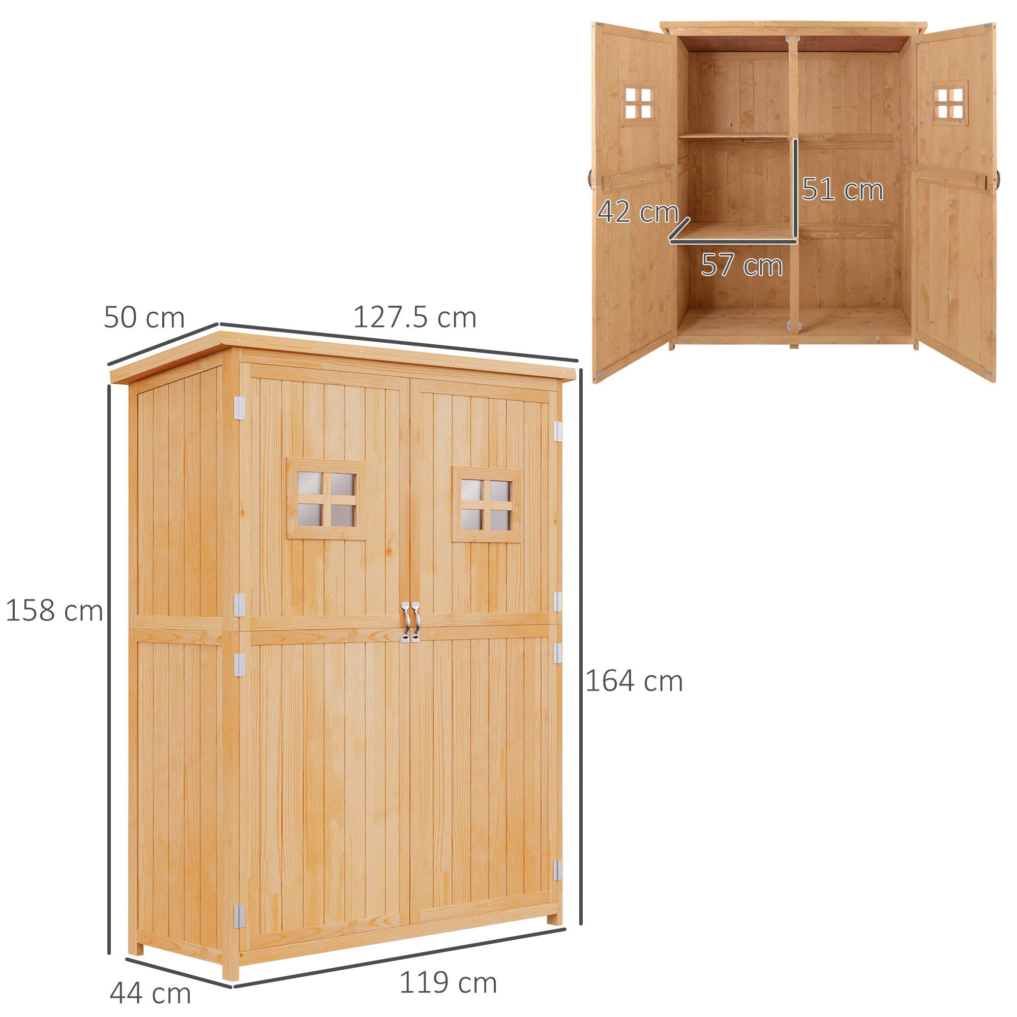 Abri de jardin en bois avec double porte, étagères et fenêtres, 127,5 x 50 x 164 cm - Image 5