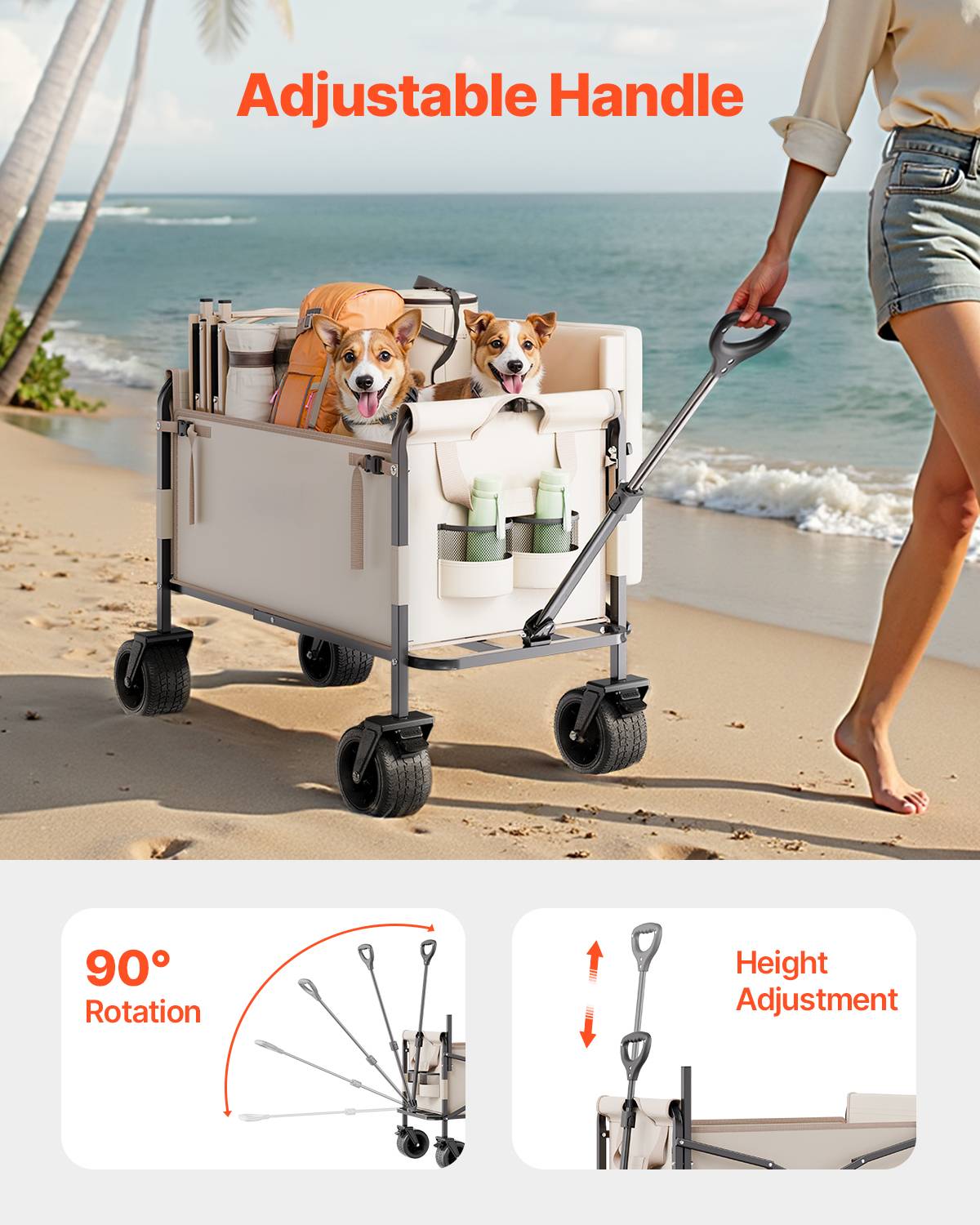 VEVOR Chariot jardin pliable 220L convertible banc, cap.249kg, poignée régl., extérieur/camping. - Image 7