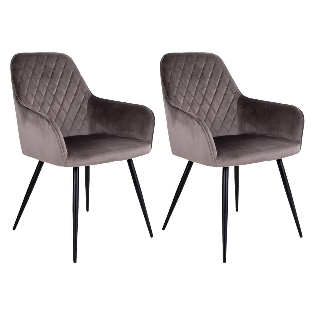 ALTOBUY - Lot de 2 Fauteuils Velours Taupe et Piétement Acier Noir - VIBY - Image 1