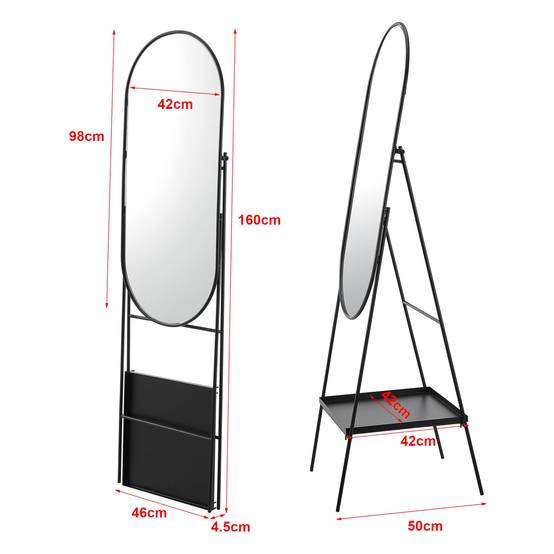 Helloshop26 - Miroir sur pied 160 x 46 x 50 cm noir - Imagen 2