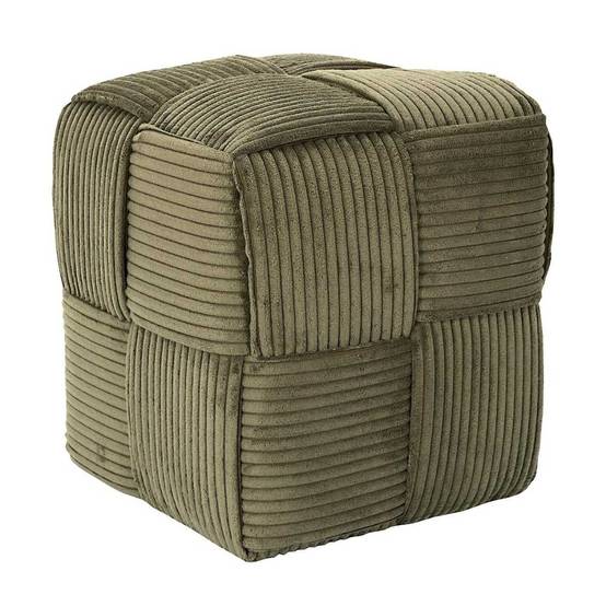 Pouf cube en velours côtelé tressé coloris vert - AMORY - Image 1