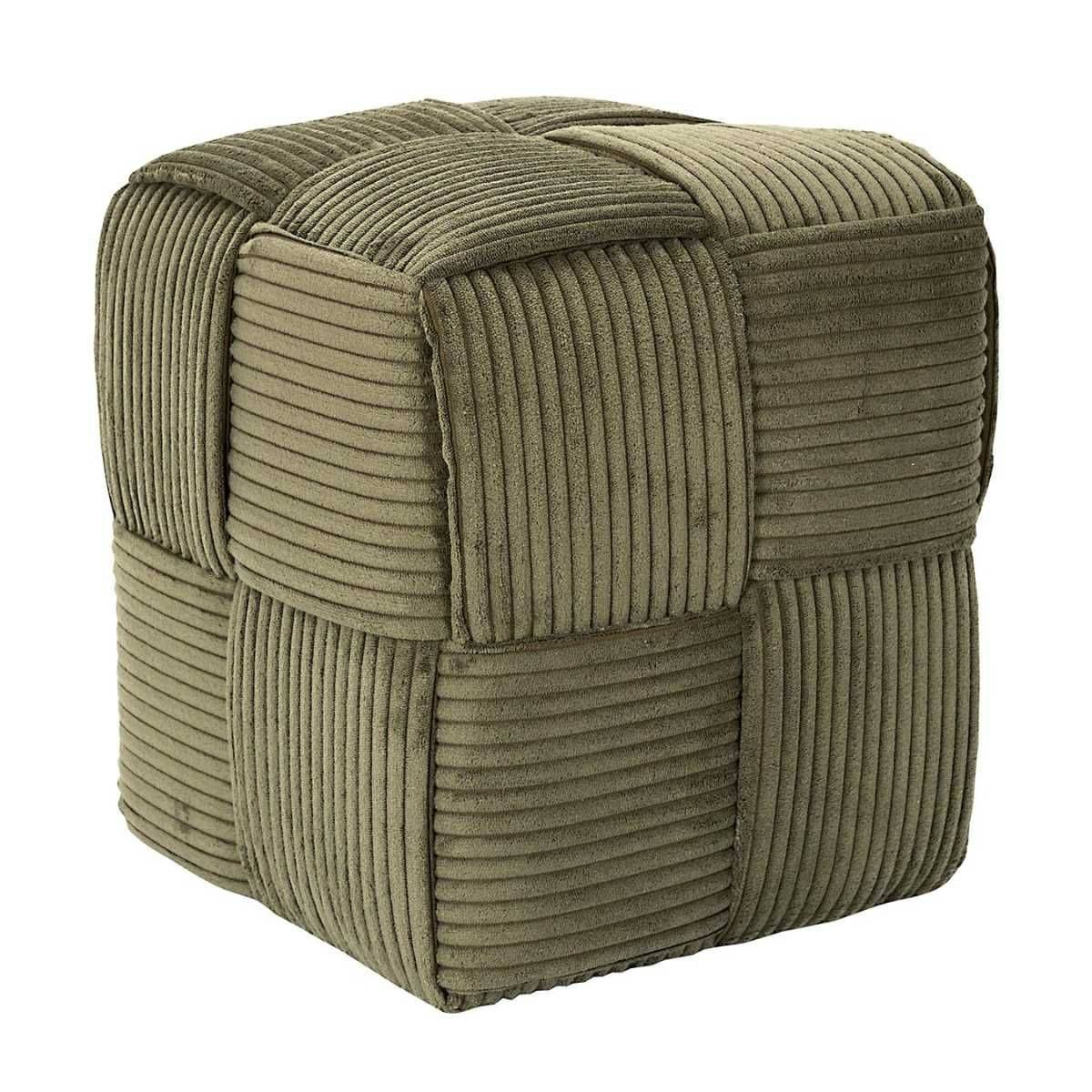 Pouf cube en velours côtelé tressé coloris vert - AMORY - Image 1